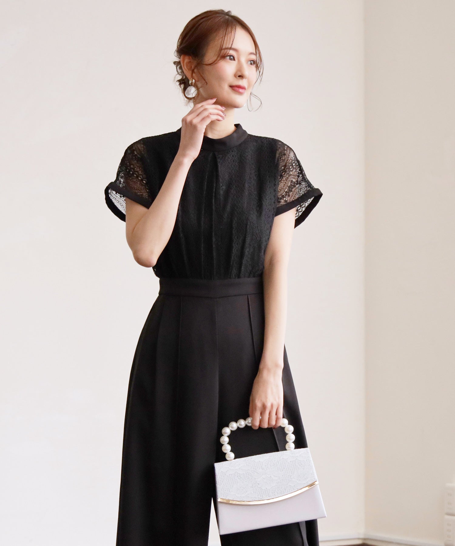 ジャンプスーツ パンツドレス ポケット付き 結婚式dsz0019 ブラック