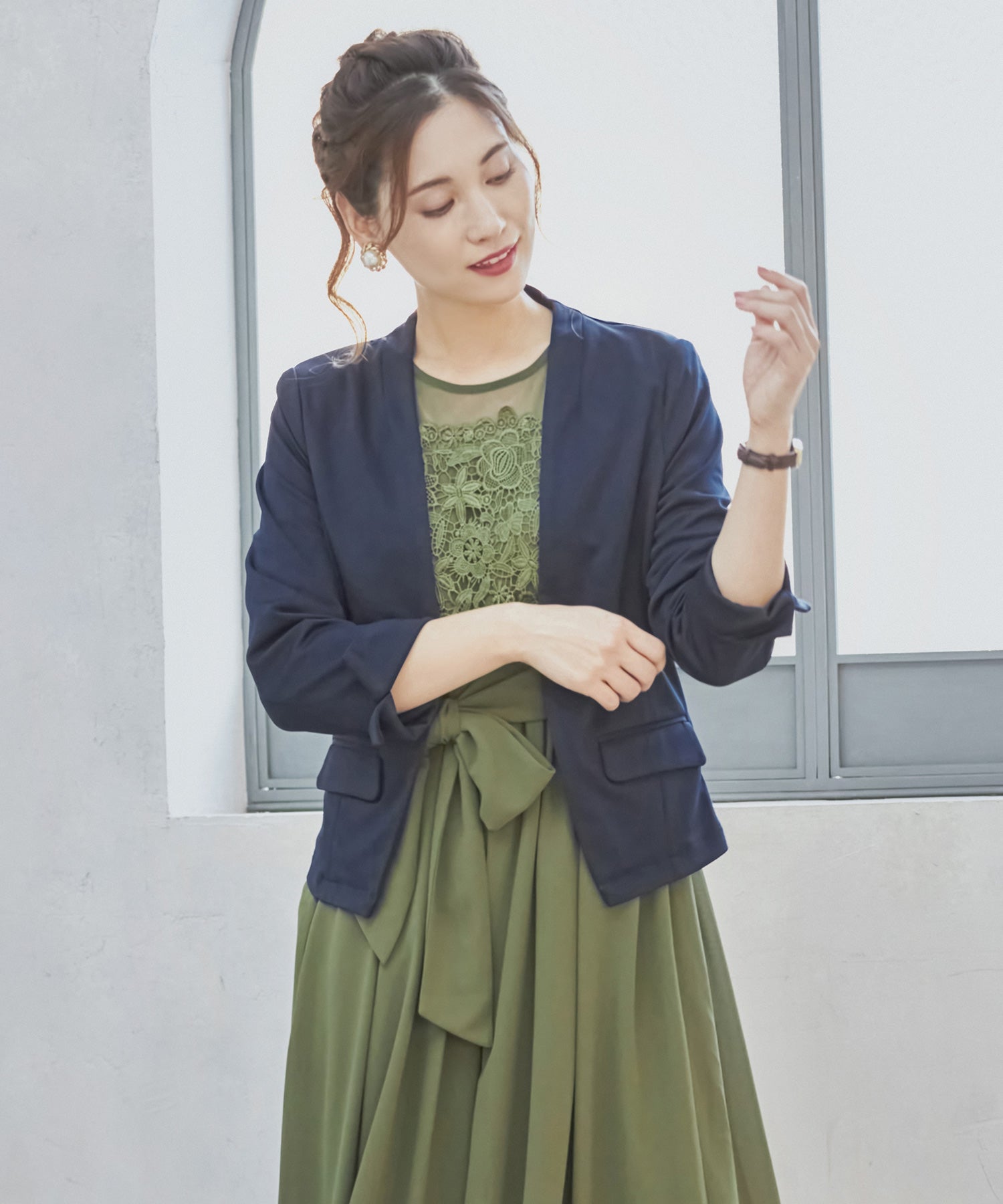 レディース ジャケット Vネック ノーカラー 長袖 タイト結婚式 二次会 オフィス 通勤dsz0024