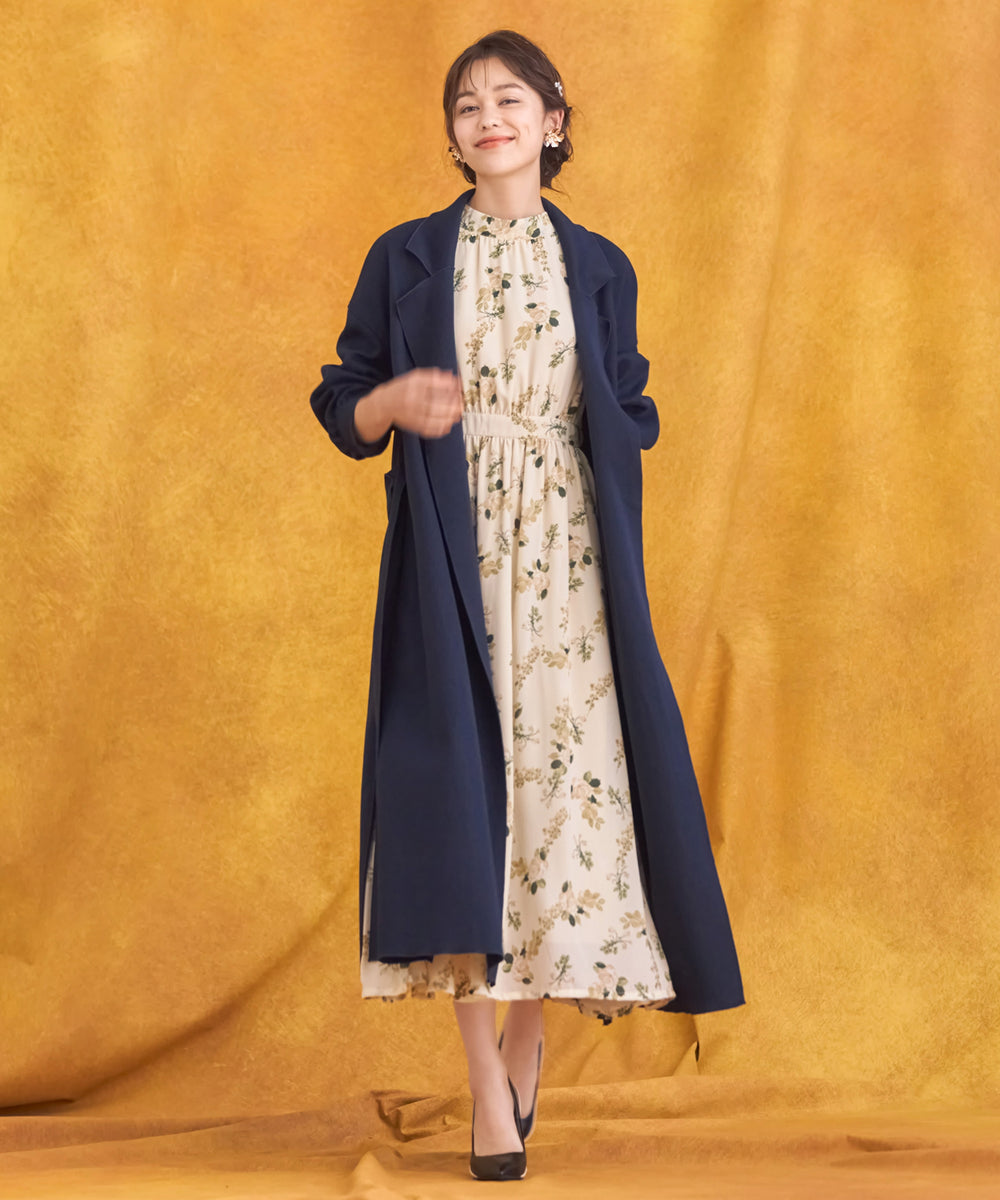 レディース コート ガウンコート ロングコート 高見え 厚手 ネイビー