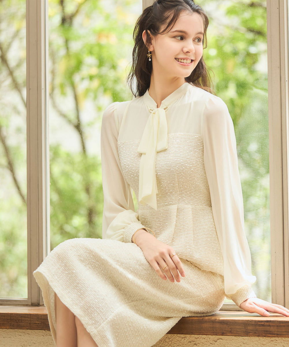 ワンピース ビスチェワンピース ツイードワンピース アイボリー