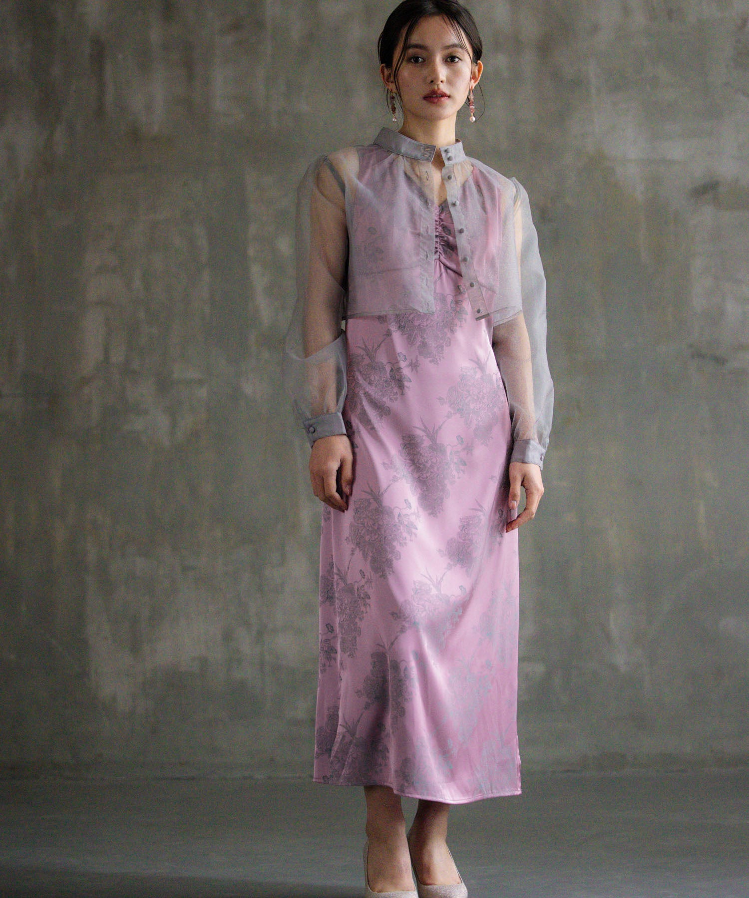 ドレス セット 2way 結婚式 シアーブラウスdsz0131 スモークピンク