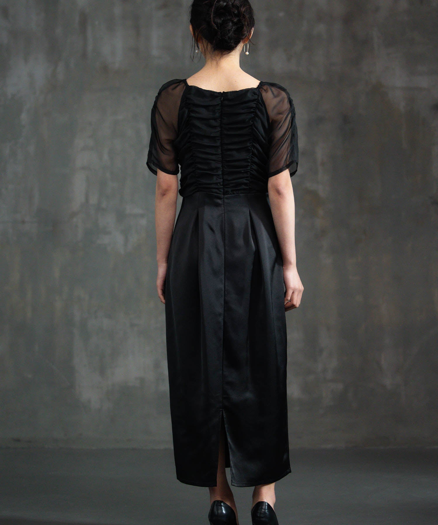 ワンピース ドレス 結婚式 異素材ドッキングdsz0133 グレー