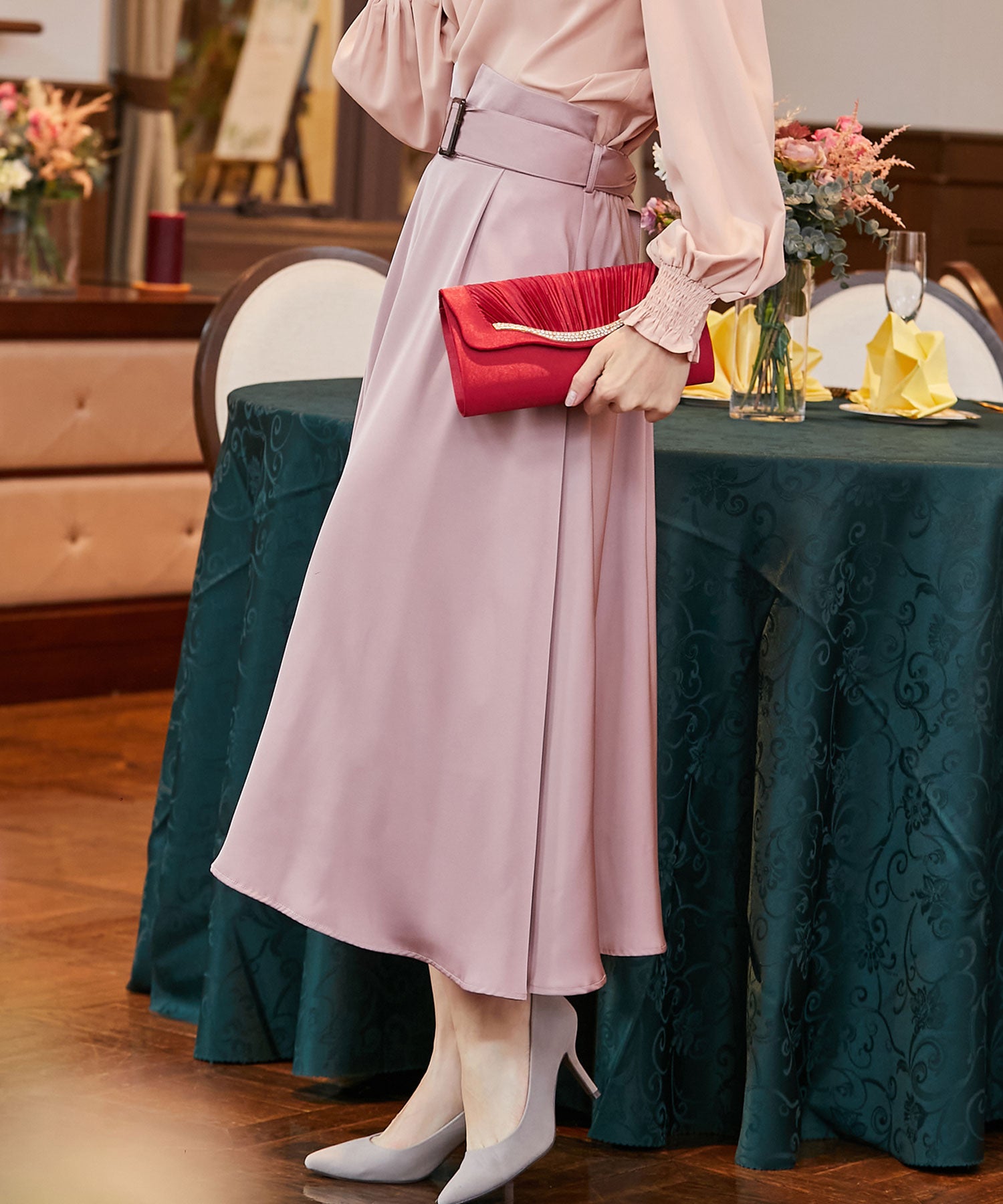 バックルベルトフレアスカート【結婚式】【パーティー】【フォーマル】【セレモニー】cy11003-104-26