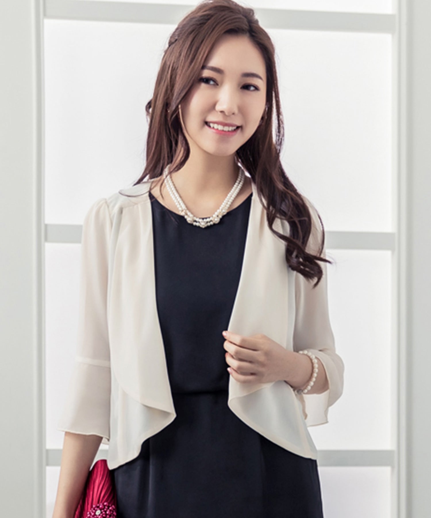 7分丈薄手シフォンパーティボレロcy88111-2l-apricot