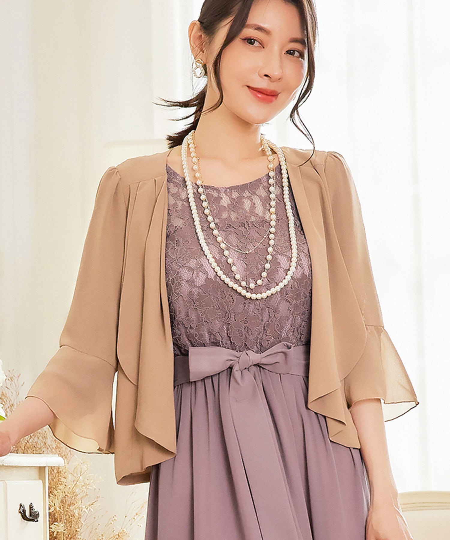 7分丈薄手シフォンパーティボレロcy88111-s-beige