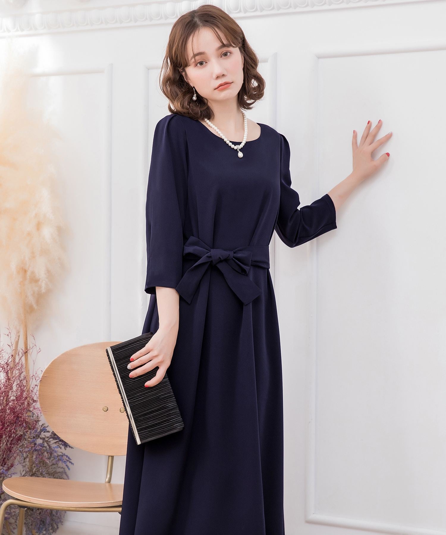 フレアロング丈結婚式ワンピースcy88315 ネイビー