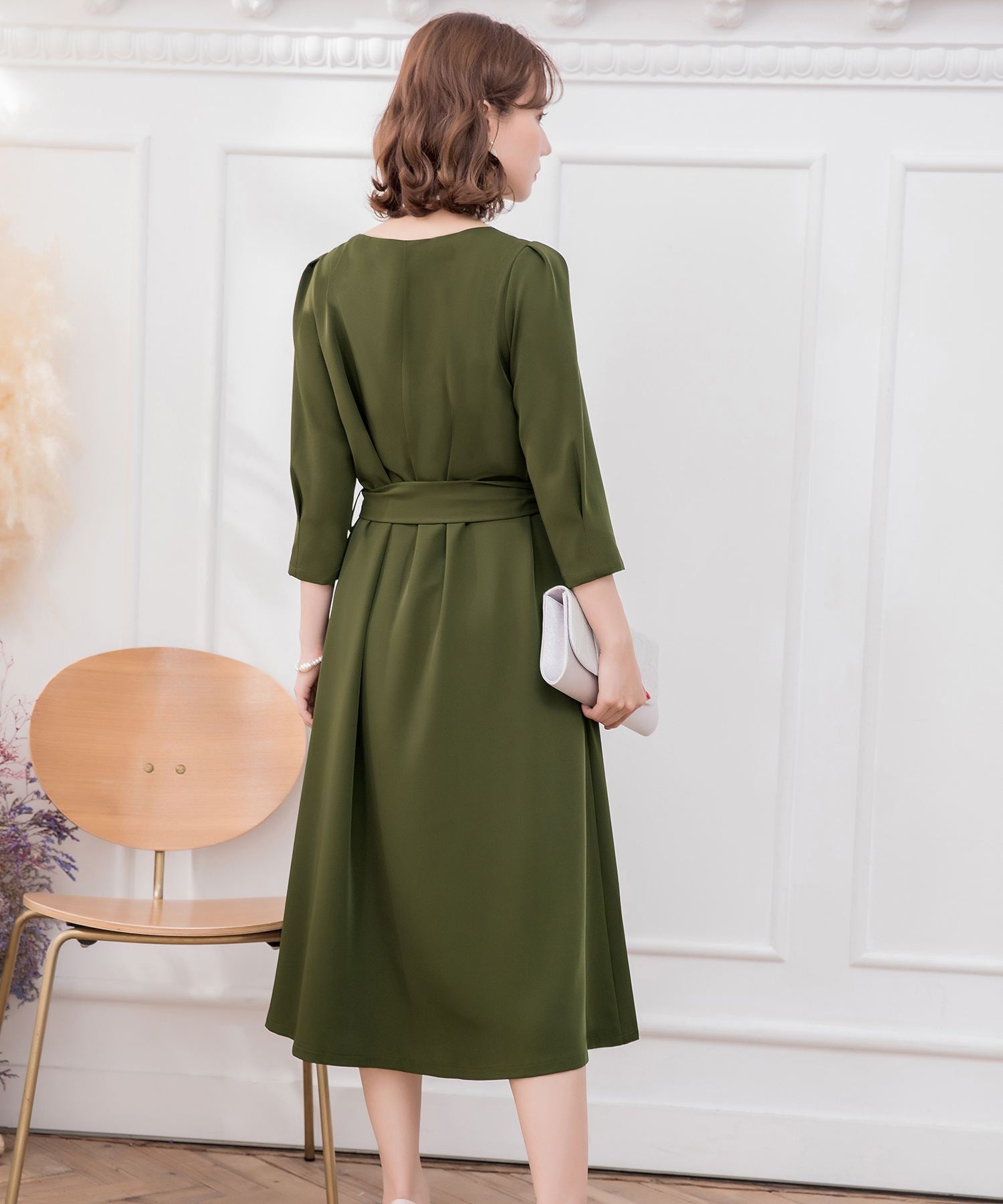 フレアロング丈結婚式ワンピースcy88315 カーキ