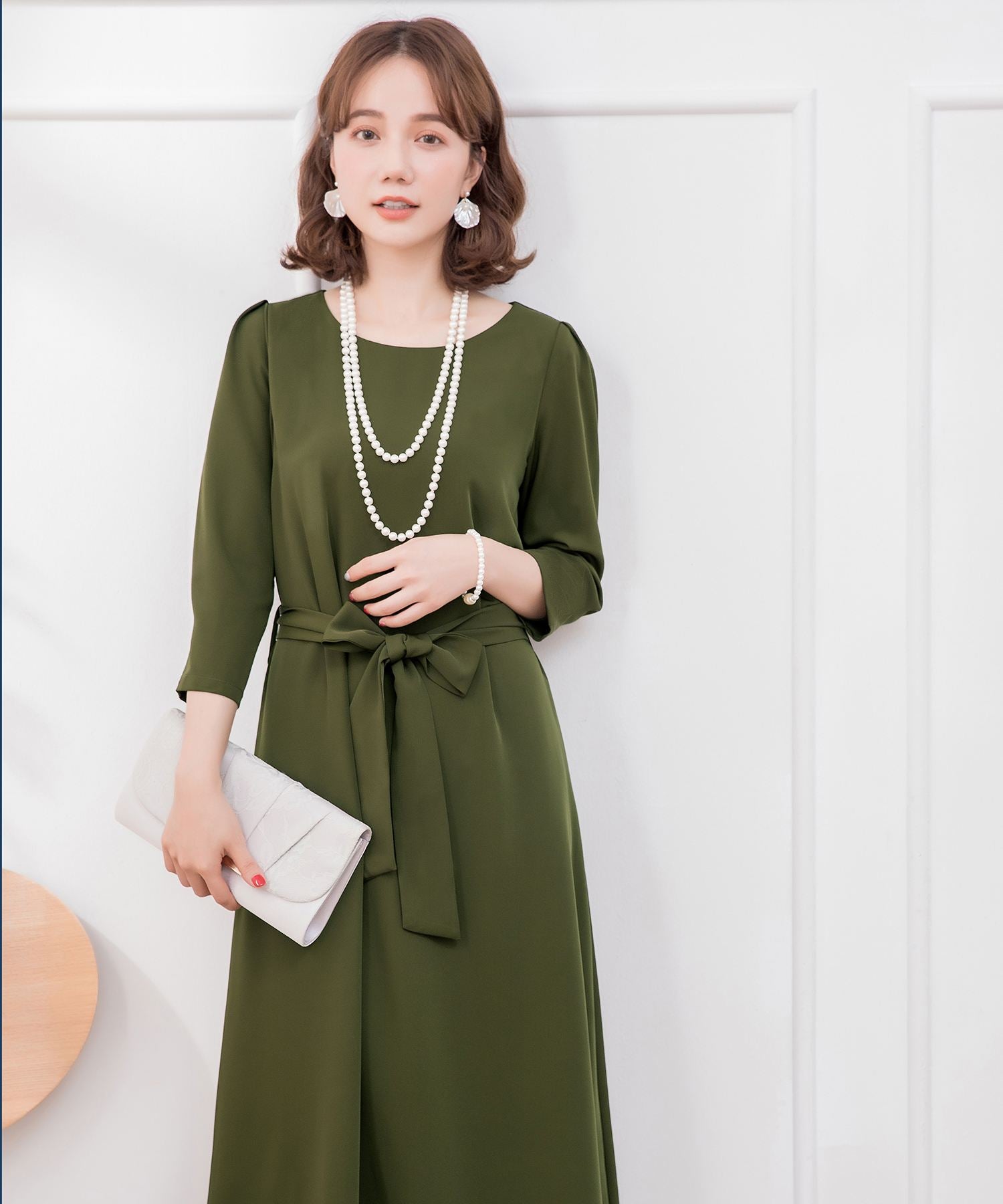 フレアロング丈結婚式ワンピースcy88315 カーキ