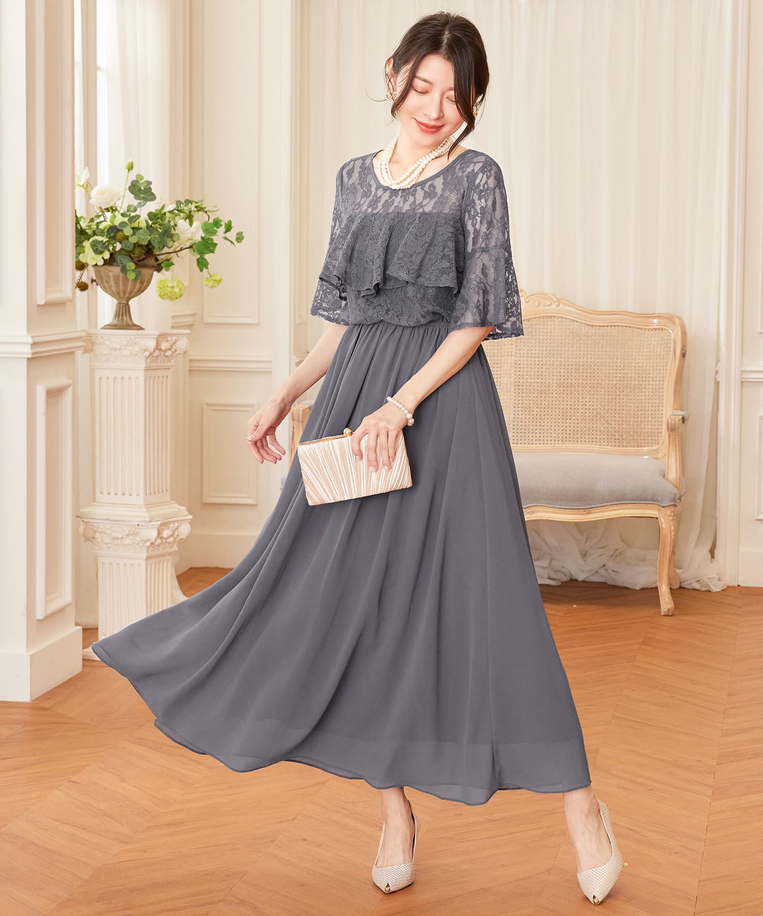 パーティードレス ワンピース 体型カバー 結婚式cy88582-102-46