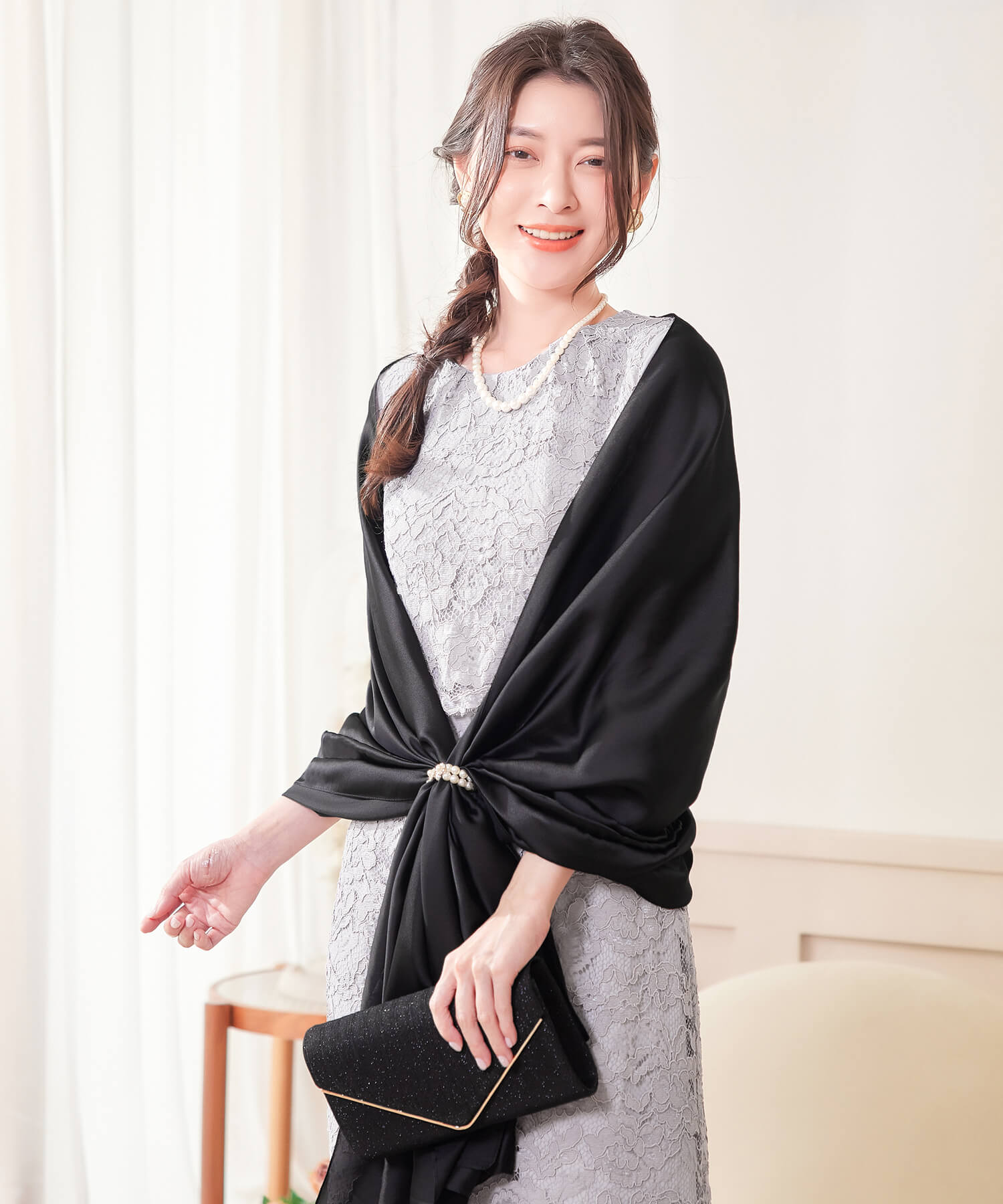 パティーストール ショール 大判 留め具付き ブラック – [公式