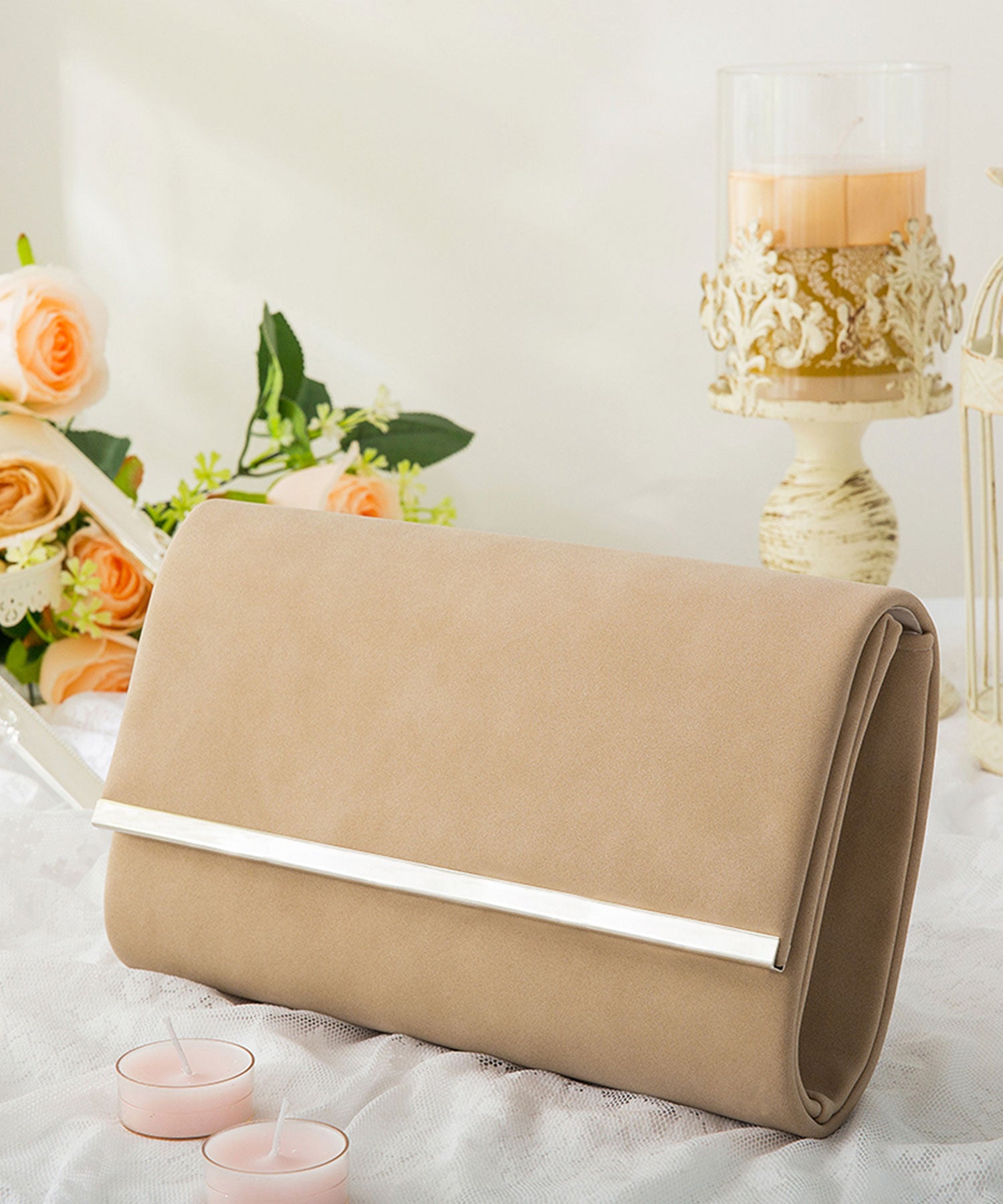 【結婚式・お呼ばれに使えるパーティーバッグ】2WAYシルバーフレームパーティークラッチバッグcyb5522-f-apricot