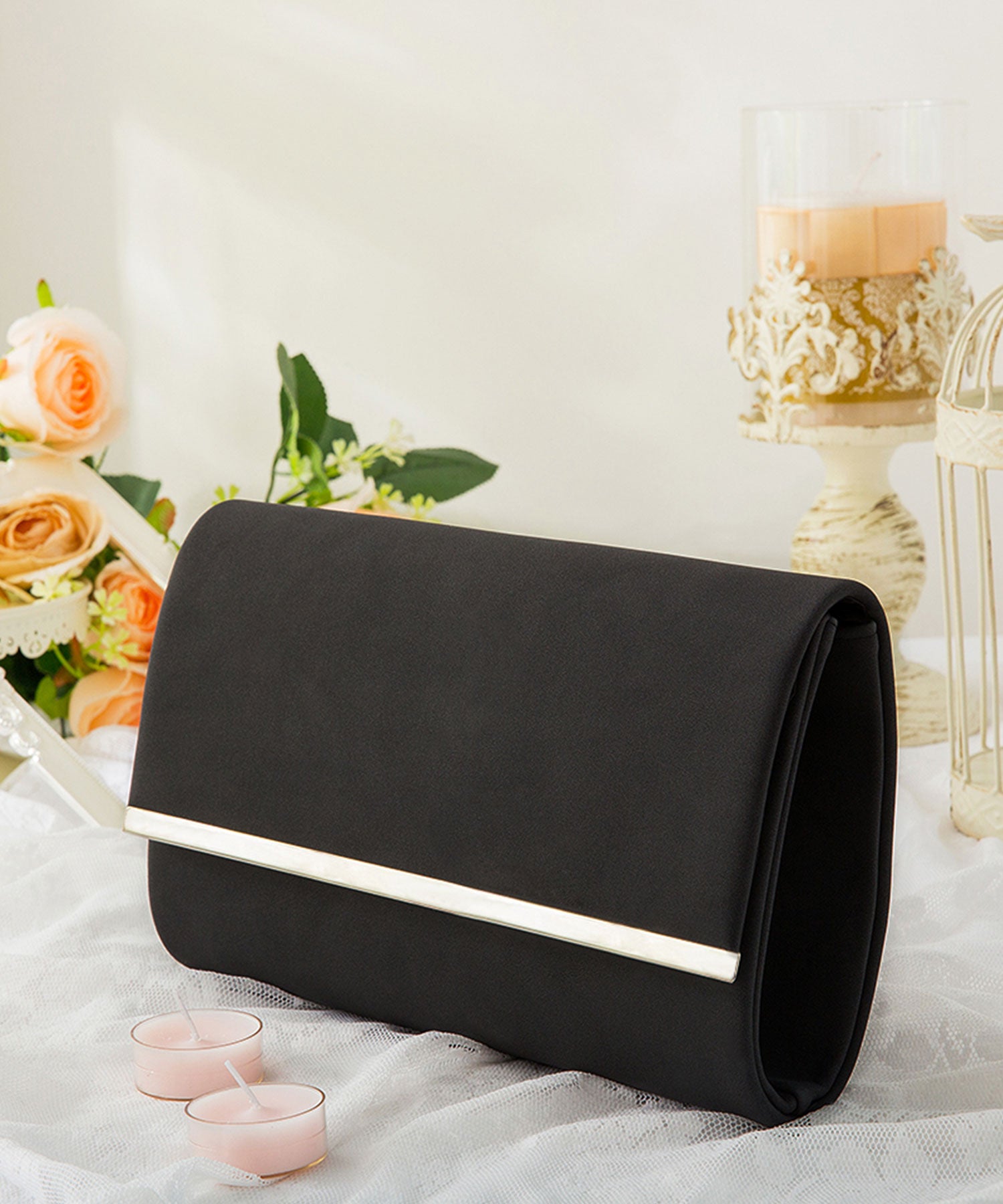 【結婚式・お呼ばれに使えるパーティーバッグ】2WAYシルバーフレームパーティークラッチバッグcyb5522-f-black