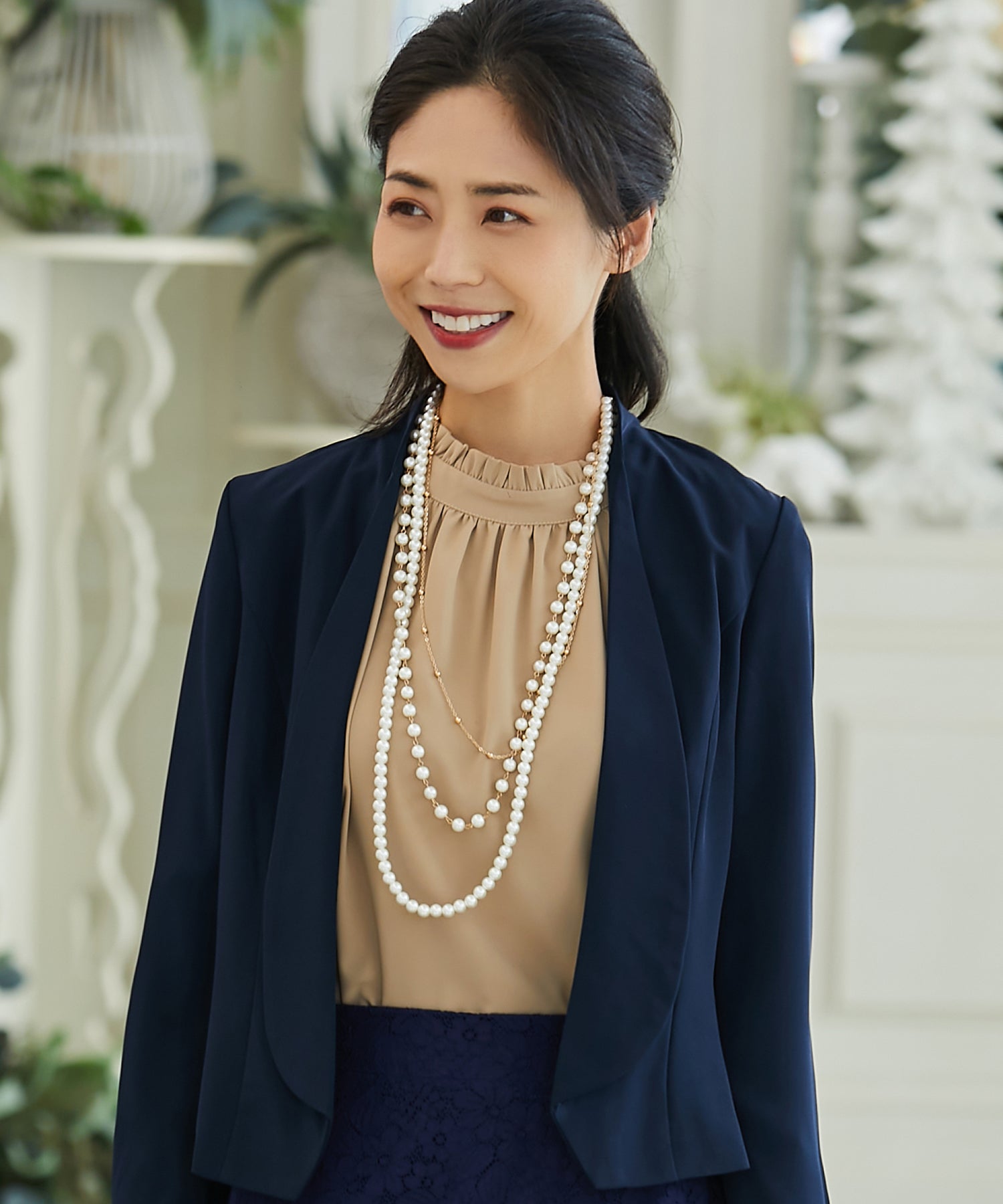 チェーン×2連フェイクパールデザインネックレスcyl001-101-1