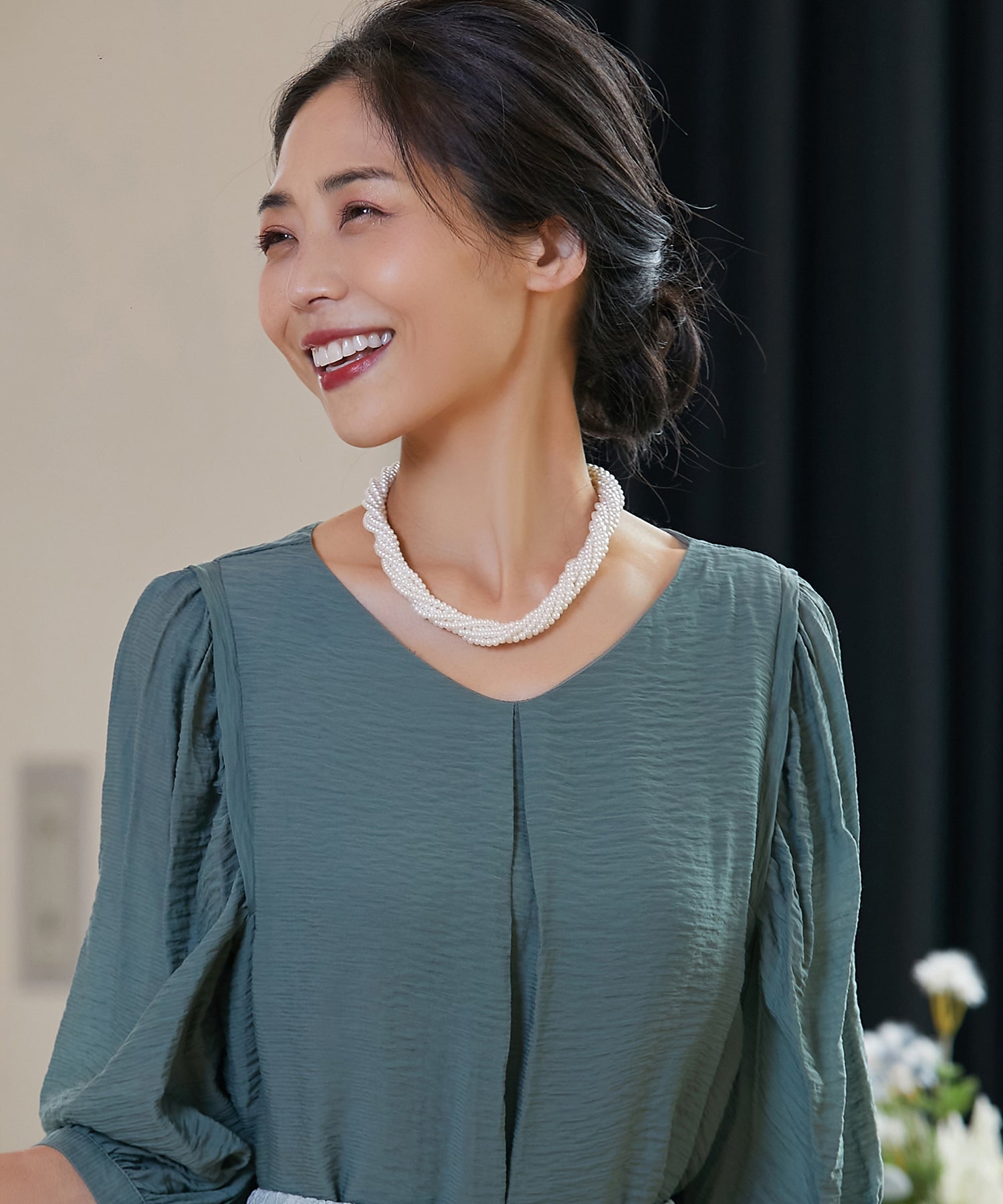 ねじりデザインスモール(小粒)パールショートネックレスcyl005-101-1