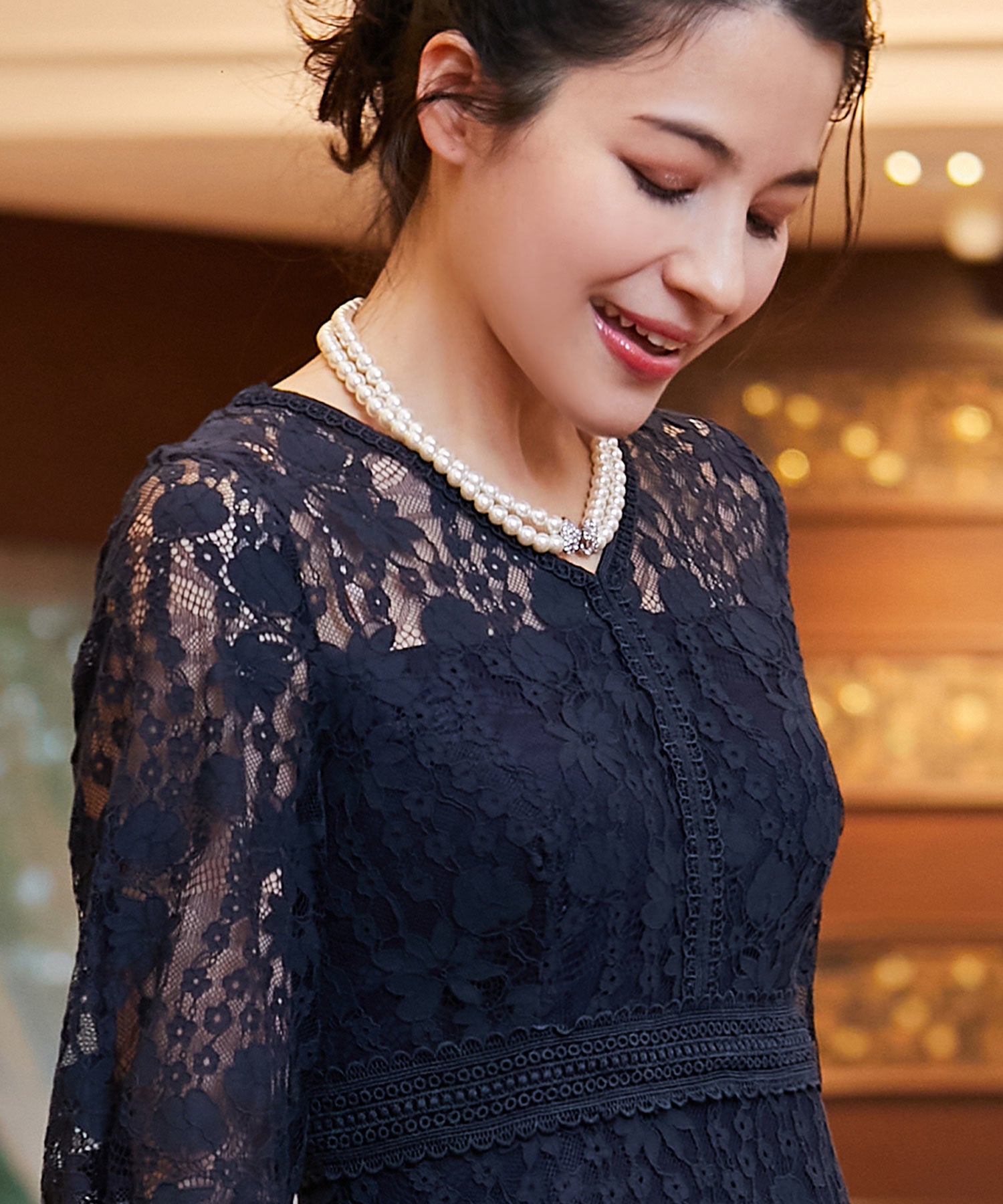 リボンビジュー付き2連フェイクパールネックレス【結婚式】【セレモニー】【パーティー】cyl035-101-1