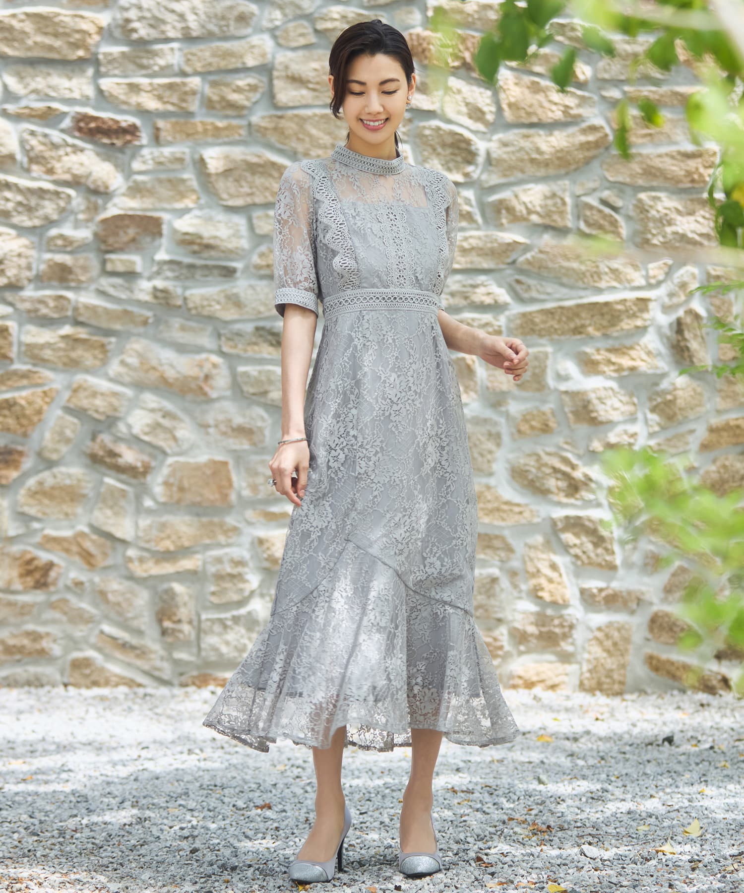 ワンピース ドレス レース タイト 結婚式 5分袖dsh0095-104-3