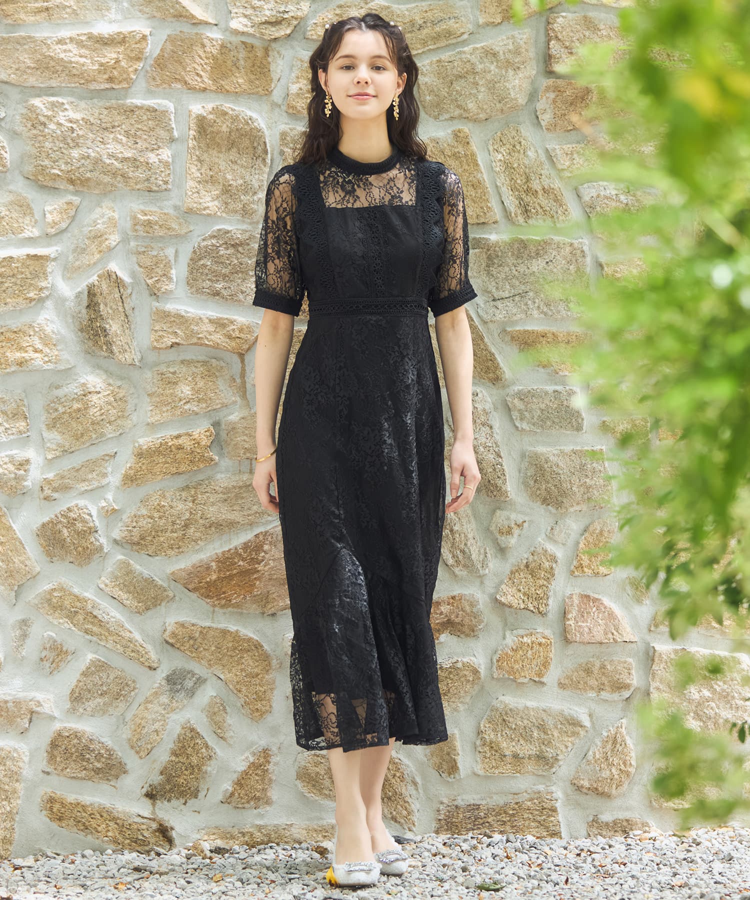 ワンピース ドレス レース タイト 結婚式 5分袖dsh0095-104-8