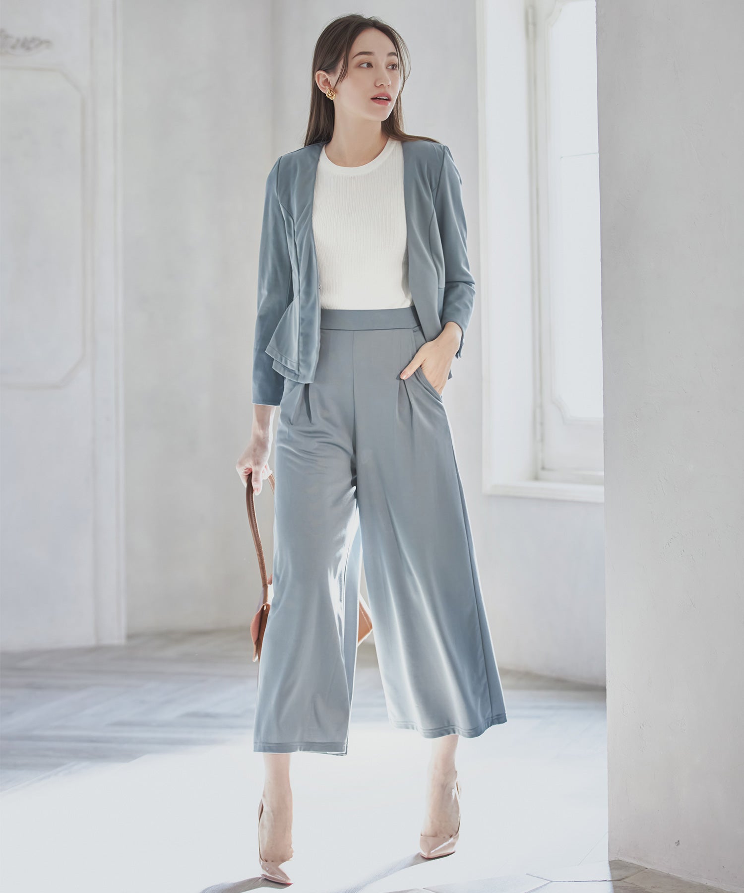 セットアップ スーツ ウォッシャブル ジャケット ワイドパンツ OL 通勤服 入学式 卒業式dsj0013-106-72