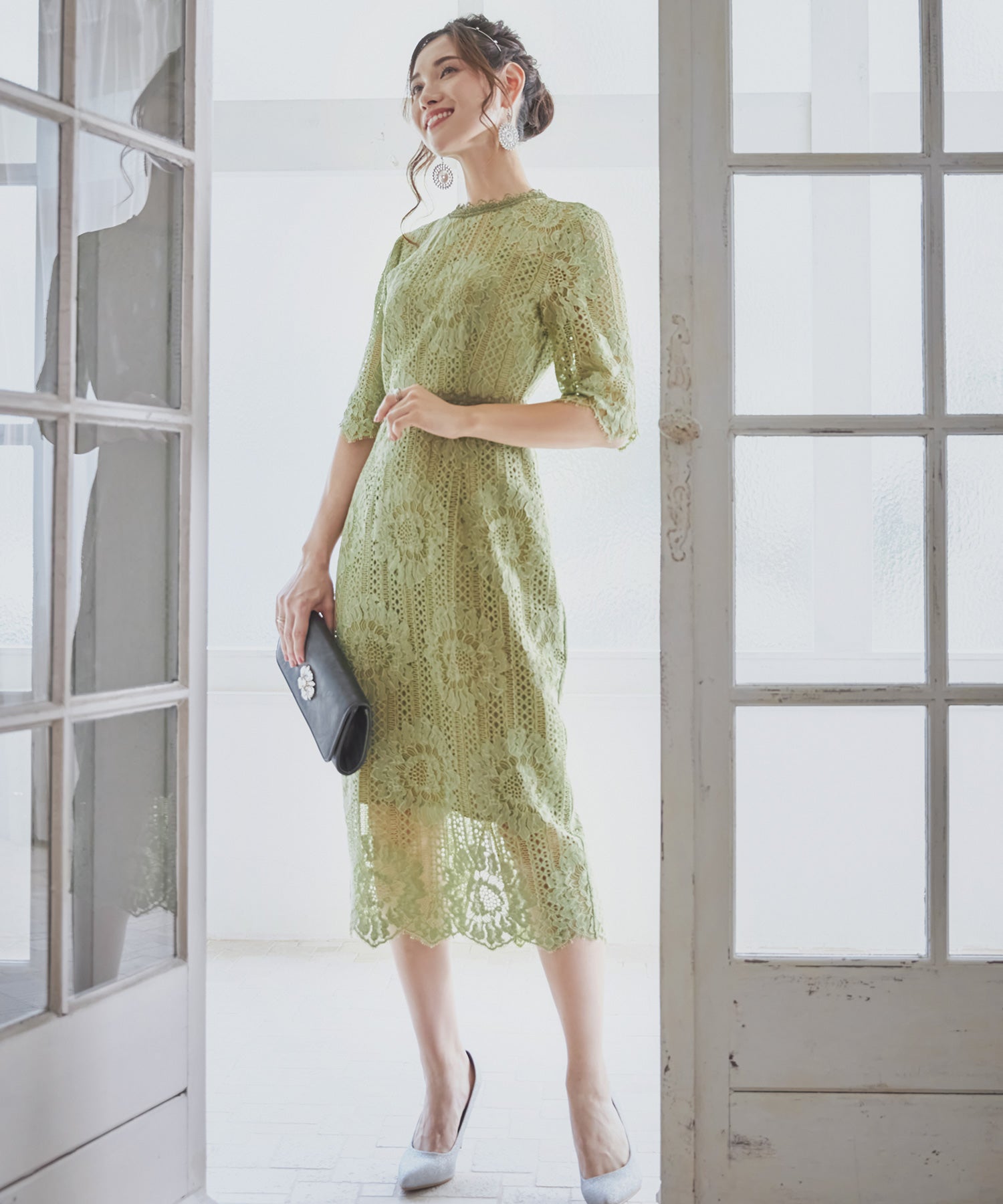 タイトシルエットのミモレ丈ワンピースドレス パーティードレス 結婚式dsj0015-106-35