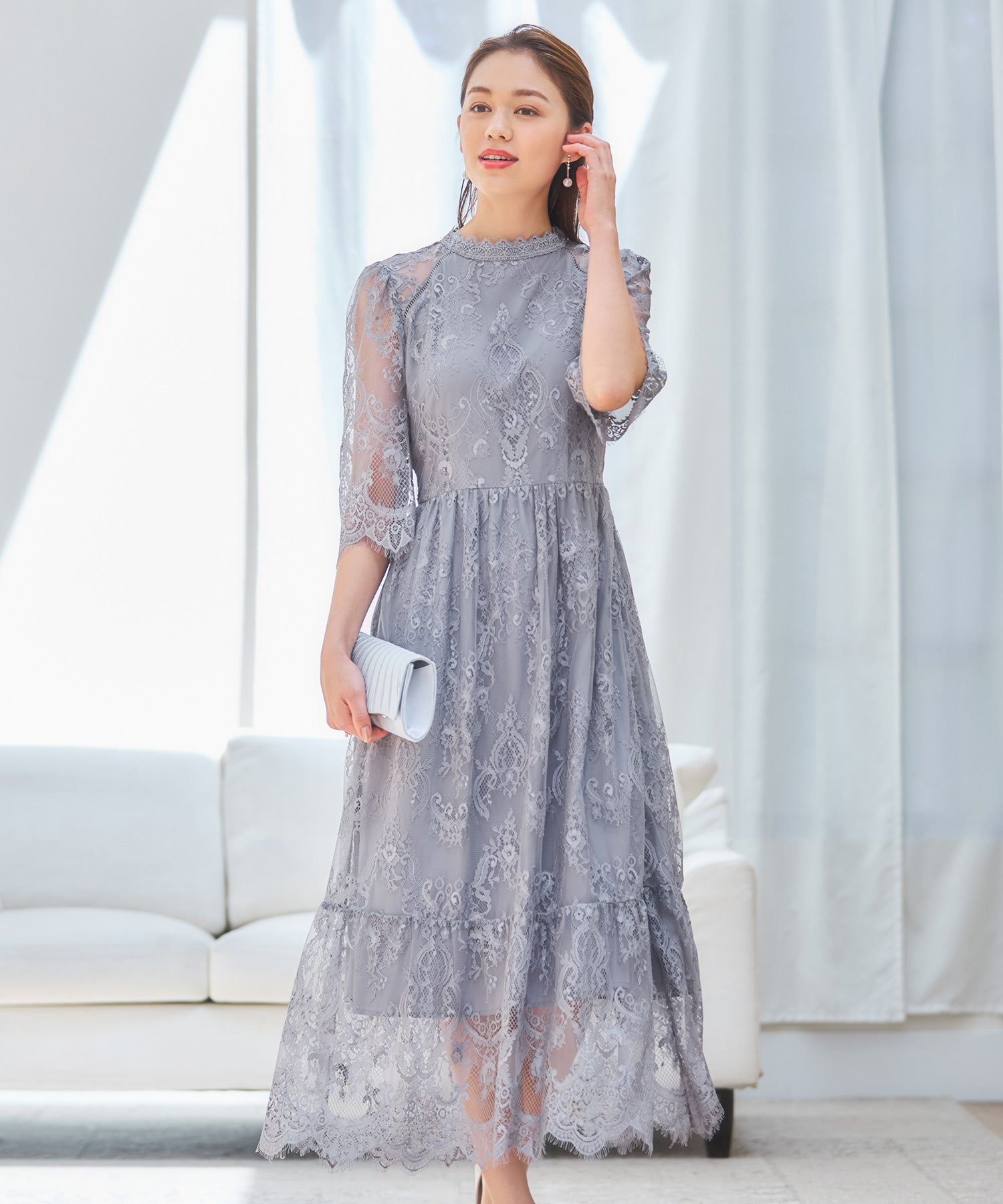 レーススタンドカラーワンピースドレスパーティードレスdsj0016-102-4