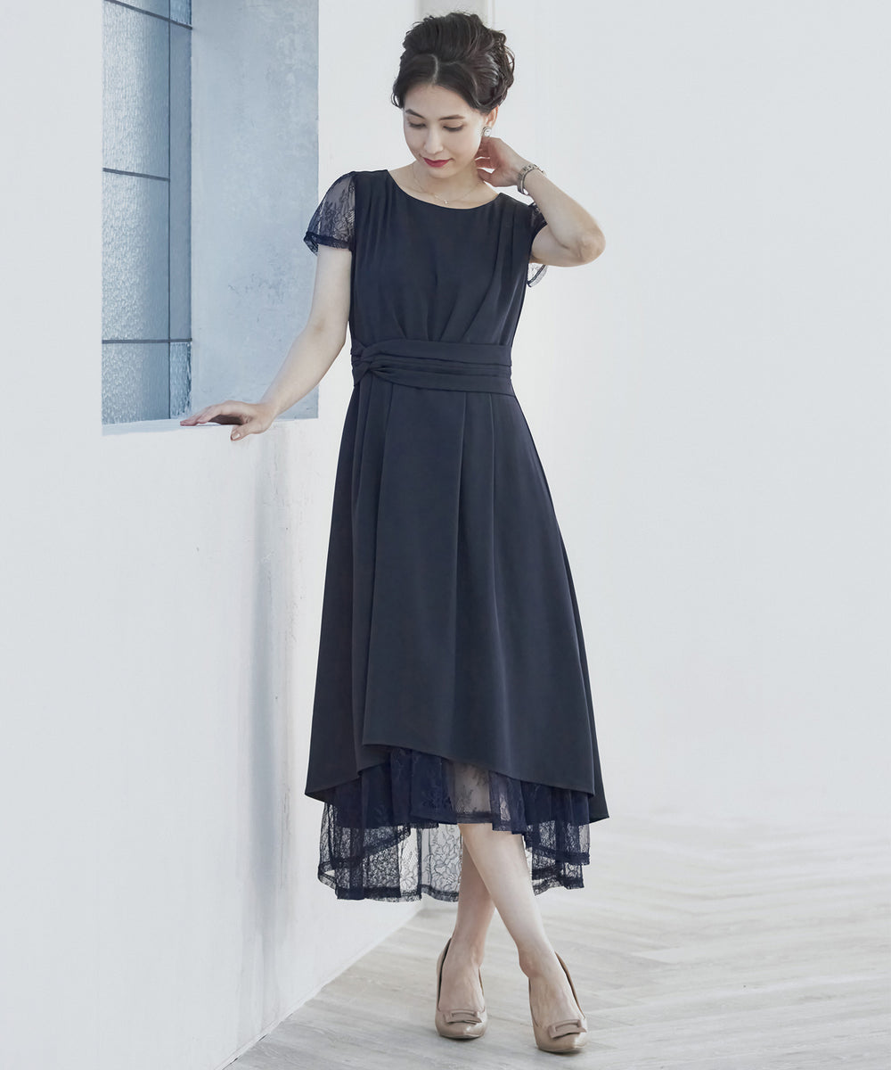 ブランチュール様ネイビー2 総チュールレースロング 結婚式ワンピース パーティードレス 成人式