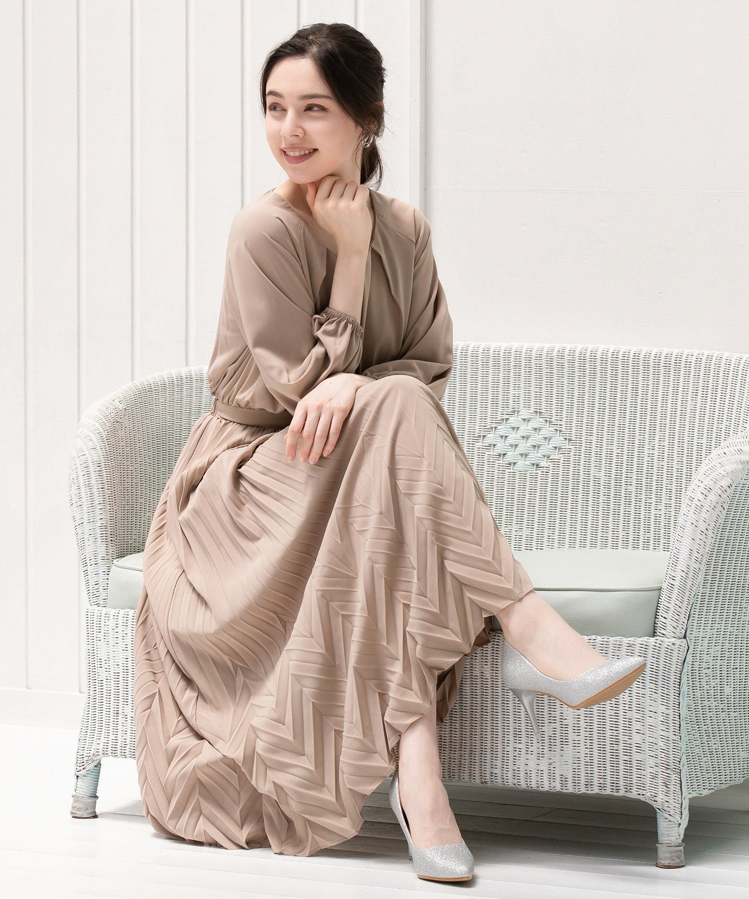 ワンピース Aライン プリーツ ミモレ丈 結婚式 パーティードレスdsj0065-105-174