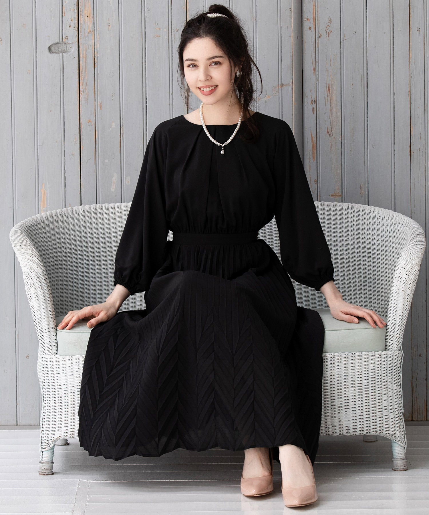 ワンピース Aライン プリーツ ミモレ丈 結婚式 パーティードレスdsj0065-105-8