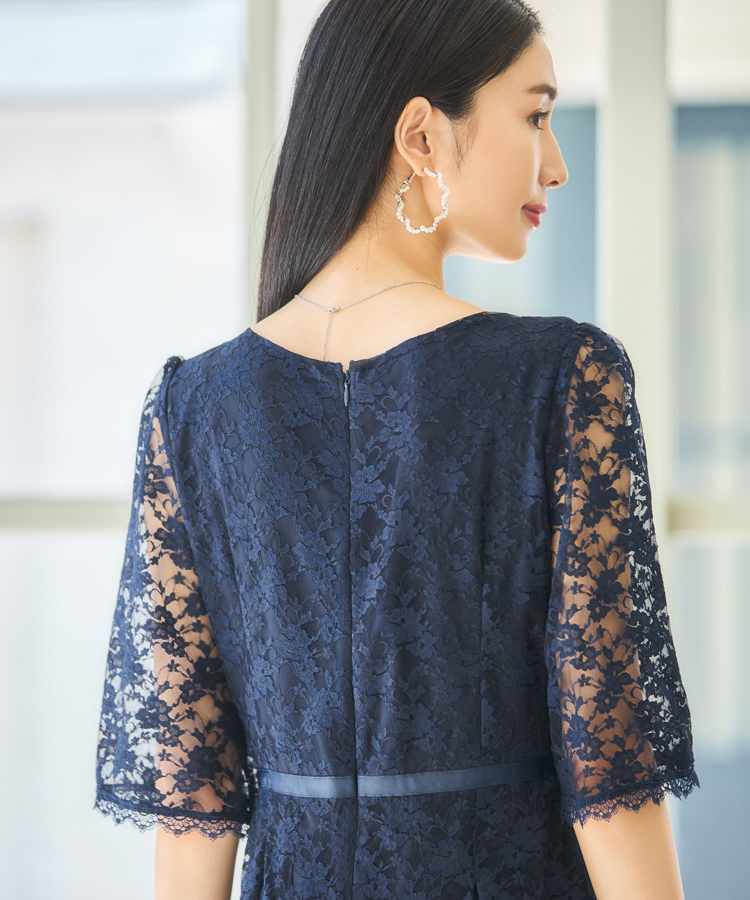 ワンピース ドレス レースミモレ丈 総レース 結婚式dsj0125