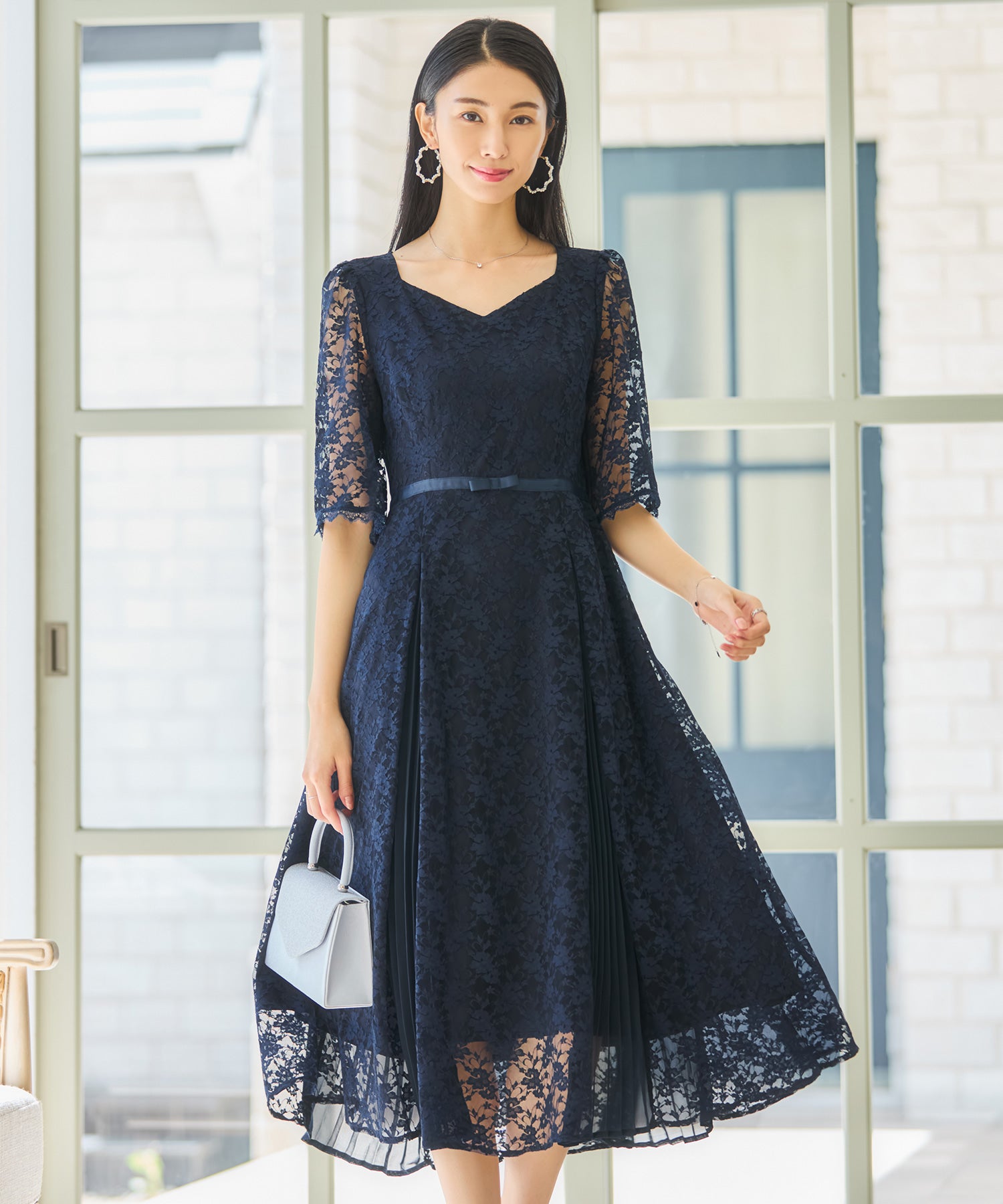 ワンピース ドレス レースミモレ丈 総レース 結婚式dsj0125-102-16