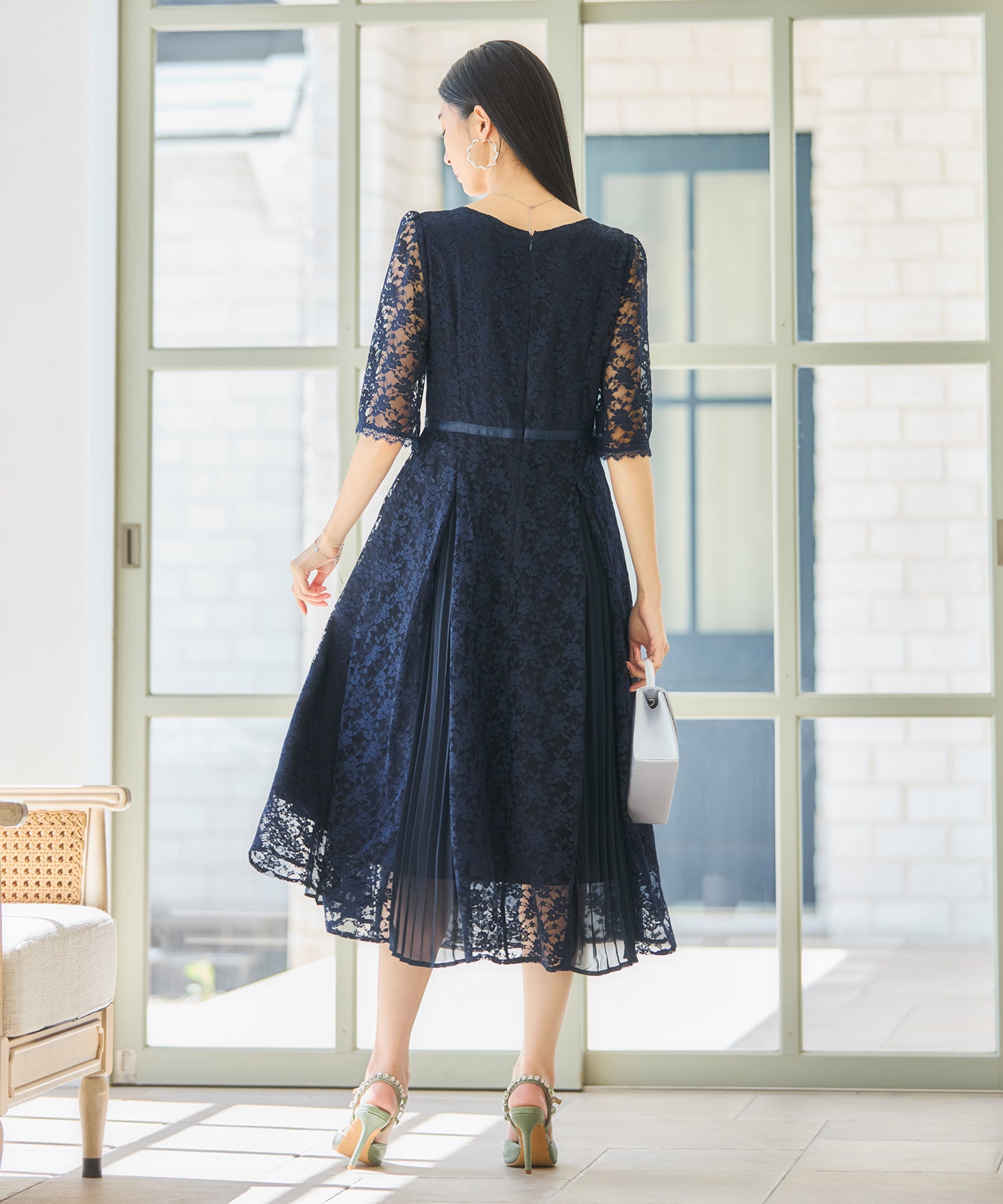 ワンピース ドレス レースミモレ丈 総レース 結婚式dsj0125