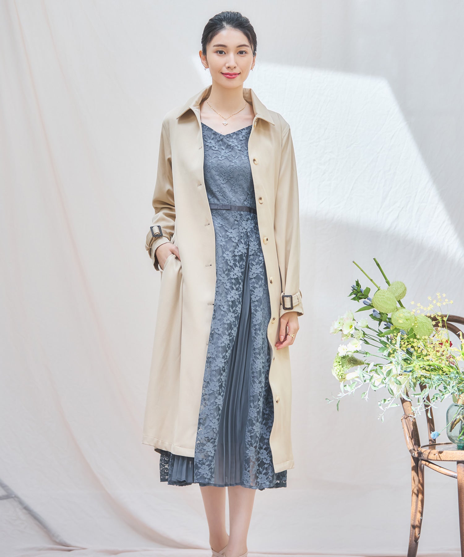 ワンピース ドレス レースミモレ丈 総レース 結婚式dsj0125