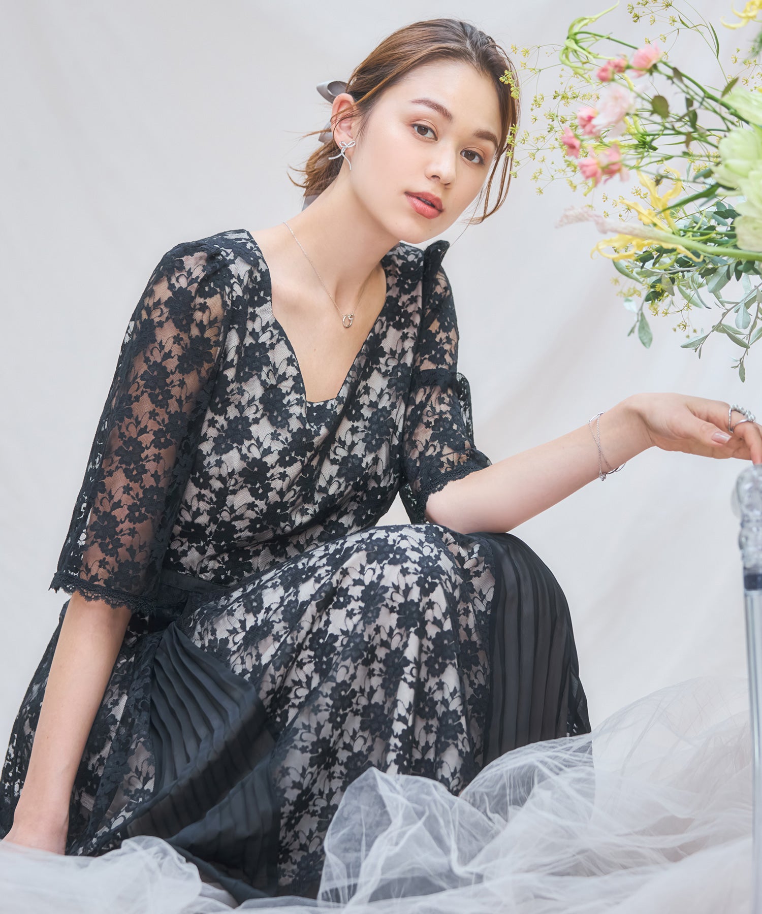 ワンピース ドレス レースミモレ丈 総レース 結婚式dsj0125-102-8