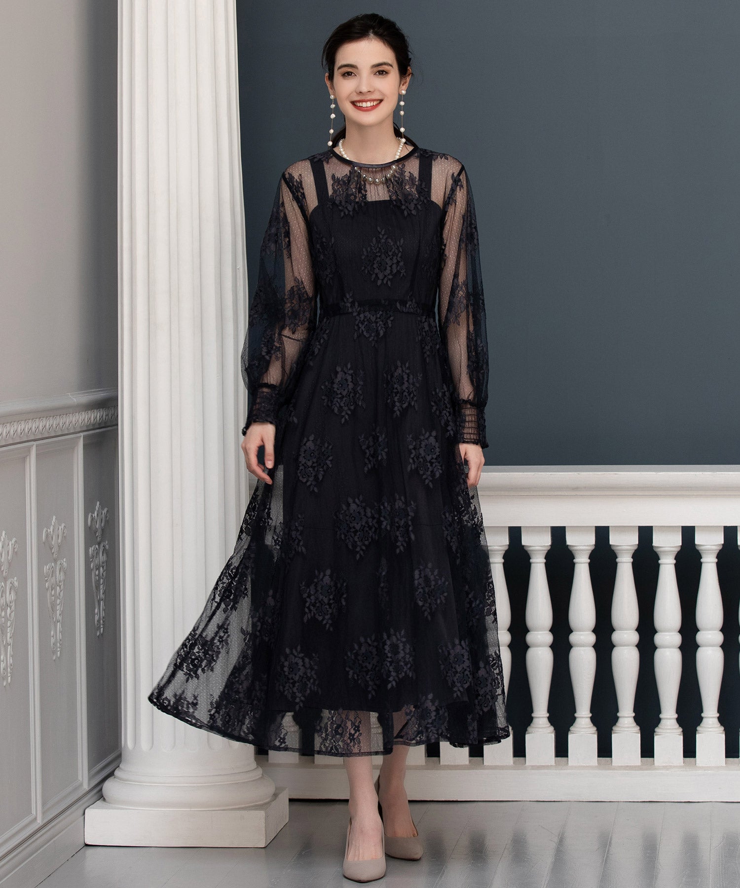 ワンピース ドレス アウター セット Aライン 重ね着 レース パーティードレスdsy0067-105-365