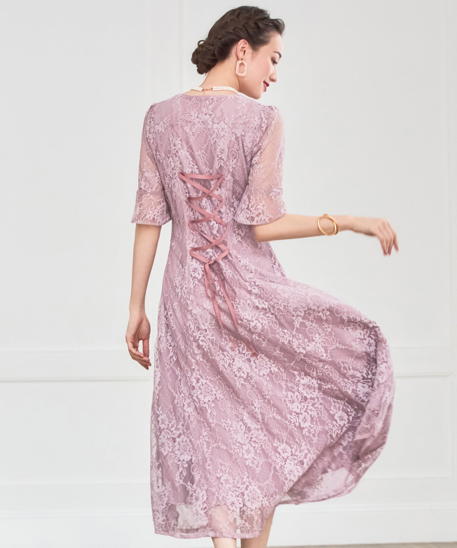 ドレス ワンピース ロングガウン レース 結婚式 パーティードレスdsz0051-105-240