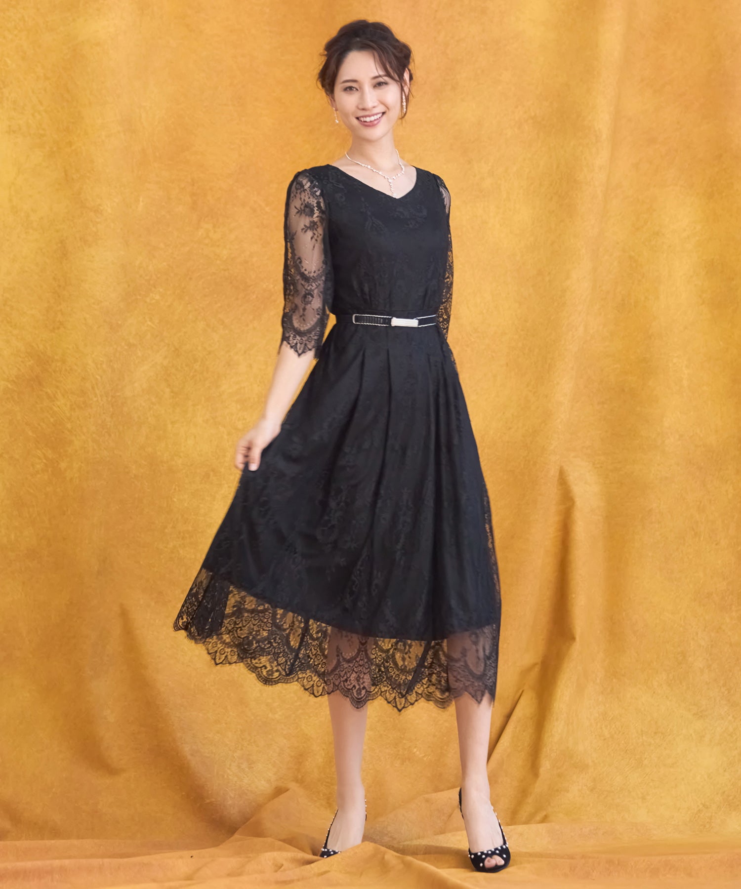 ワンピース ドレス 総レース Aライン ミモレ丈 結婚式 披露宴  パーティードレスdsz0078-105-8