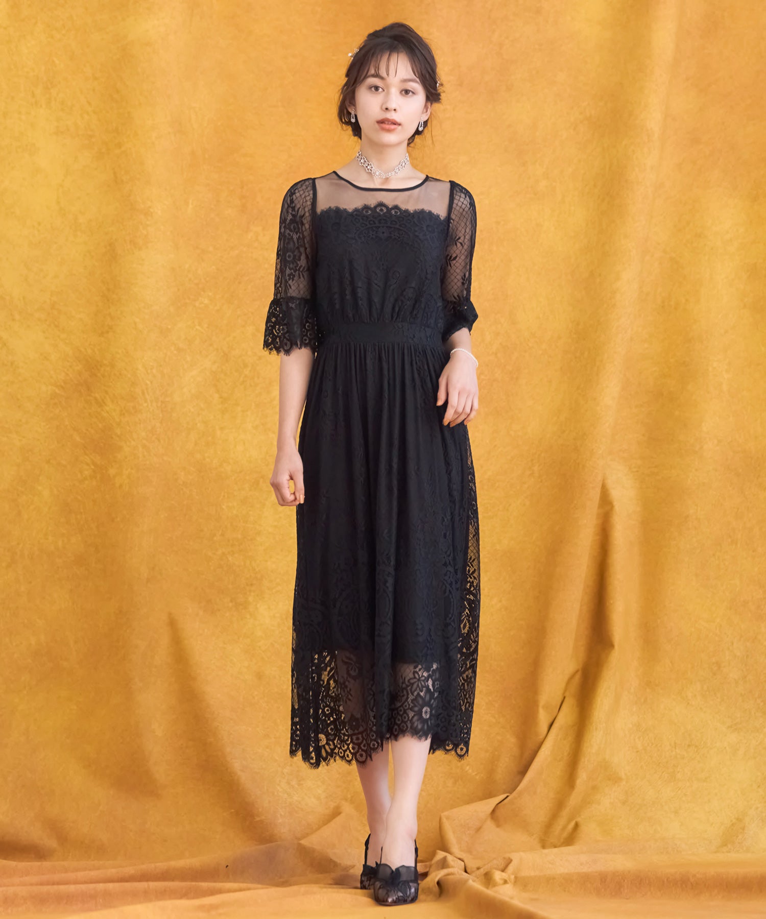 ワンピース ドレス レース チュール フレア Aライン ミモレ丈 パーティードレス 結婚式 dsz0079-105-8