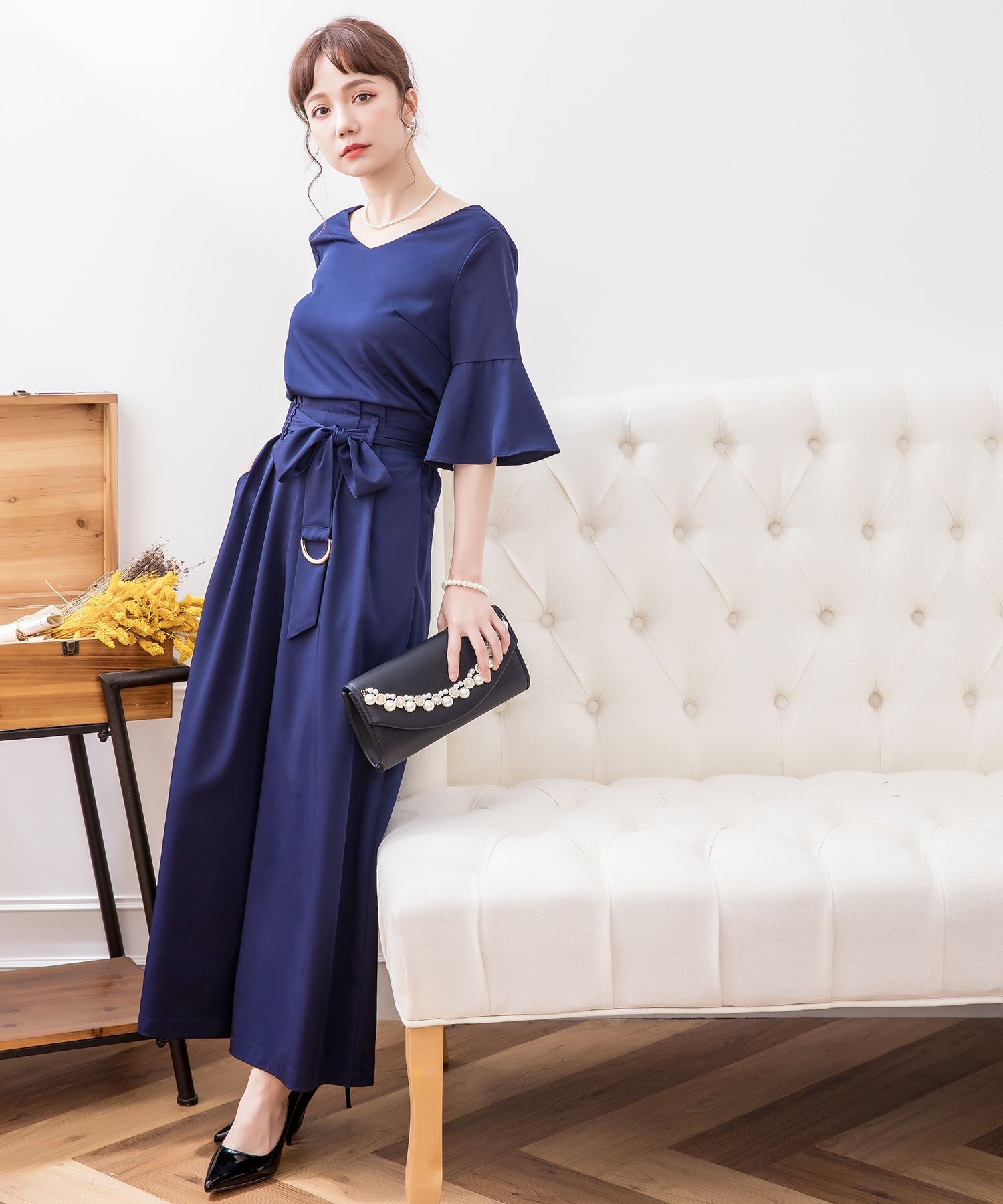 ワイドパンツセットアップドレス・結婚式ワンピース・お呼ばれパーティードレスcy88135