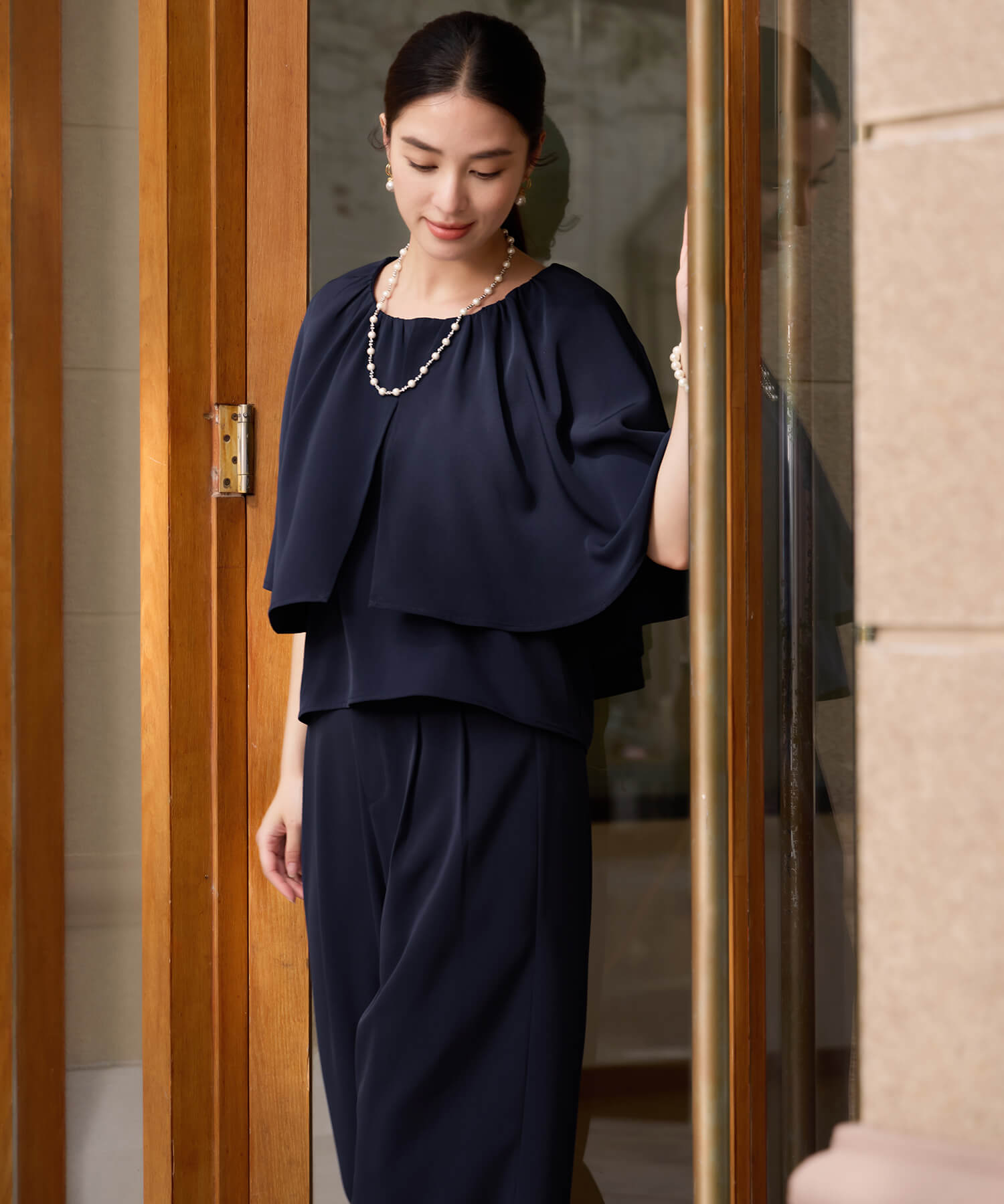 楽ちん×きれい見えの上下セットcy88631 ネイビー