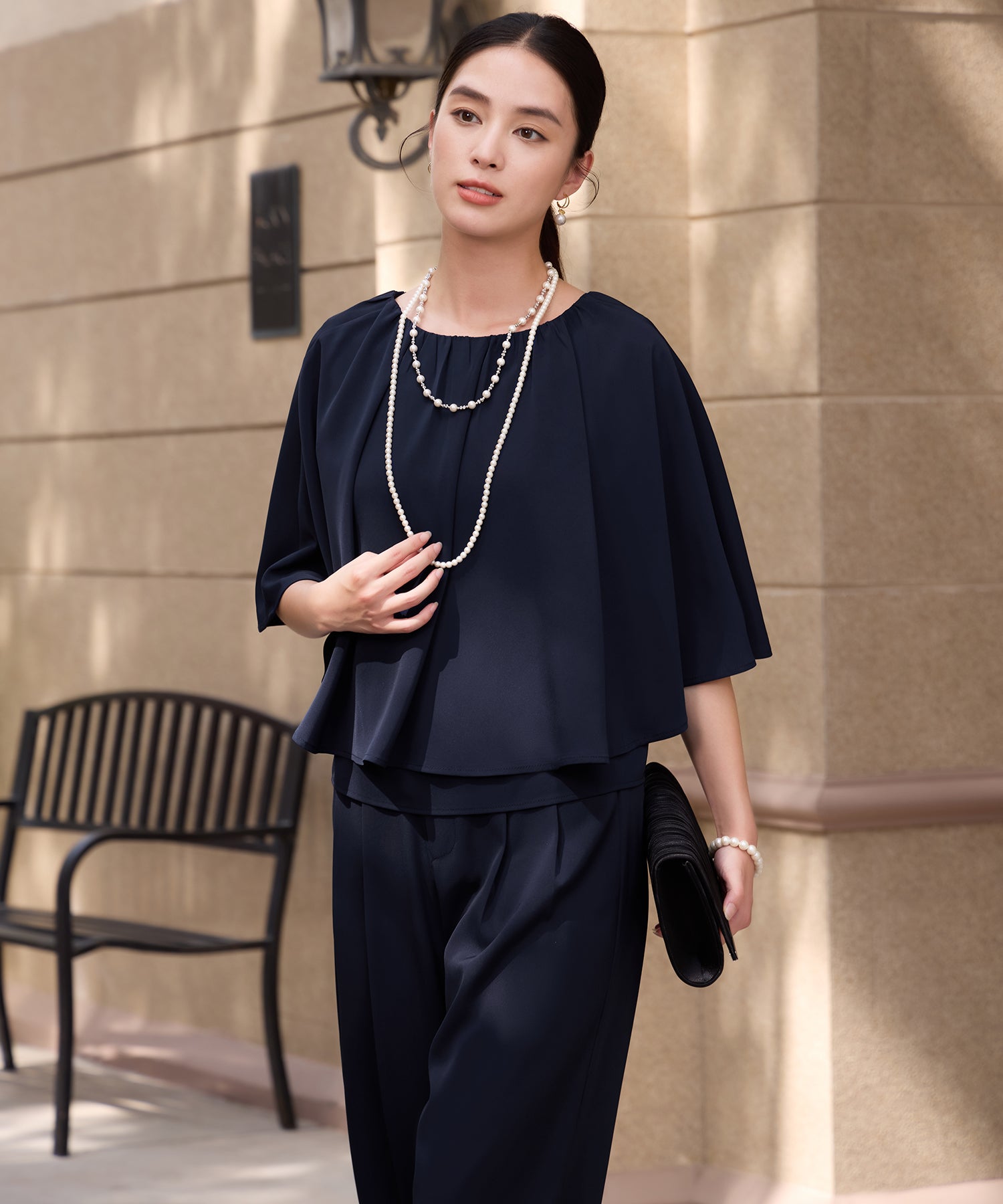 楽ちん×きれい見えの上下セットcy88631 ネイビー