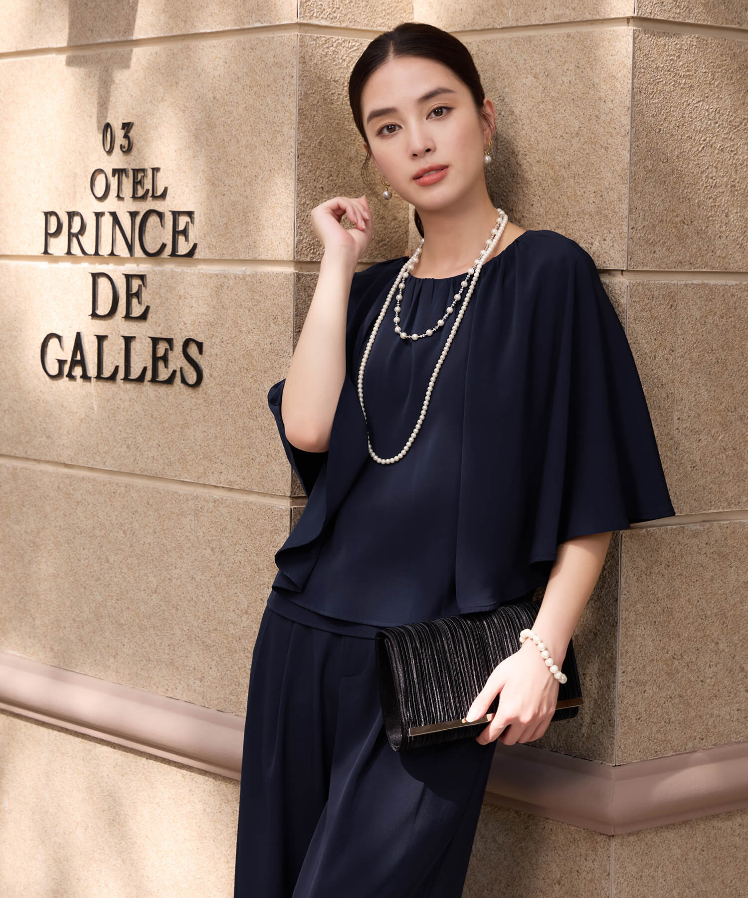 楽ちん×きれい見えの上下セットcy88631 ネイビー