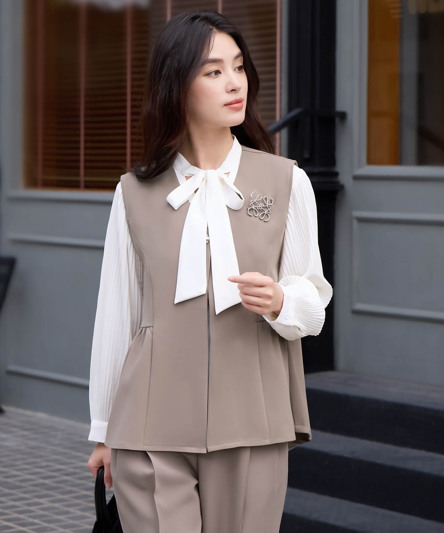 万能ペプラムパンツセットアップcy88639 ブラウン