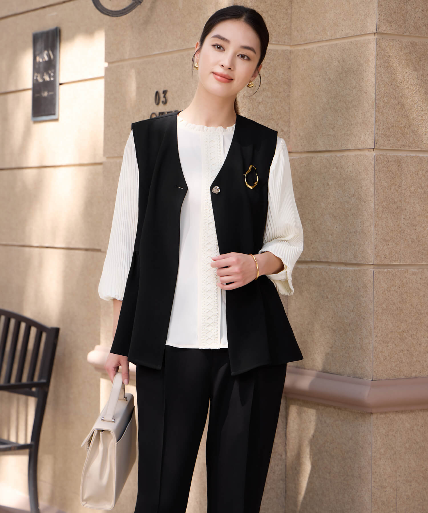 万能ペプラムパンツセットアップcy88639 ブラック