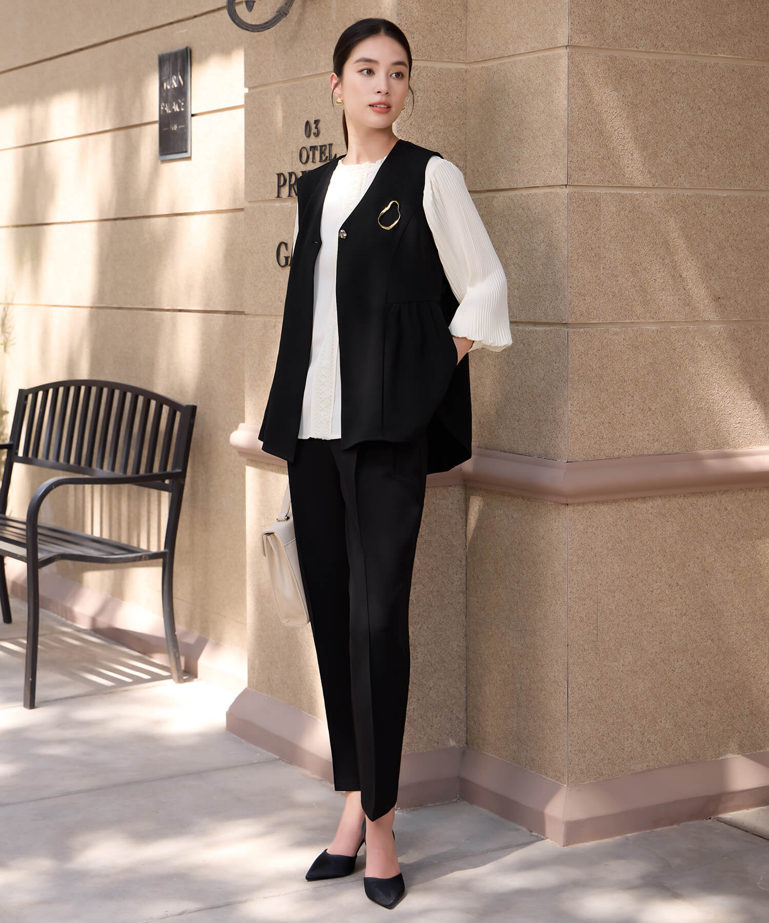 万能ペプラムパンツセットアップcy88639 ブラック