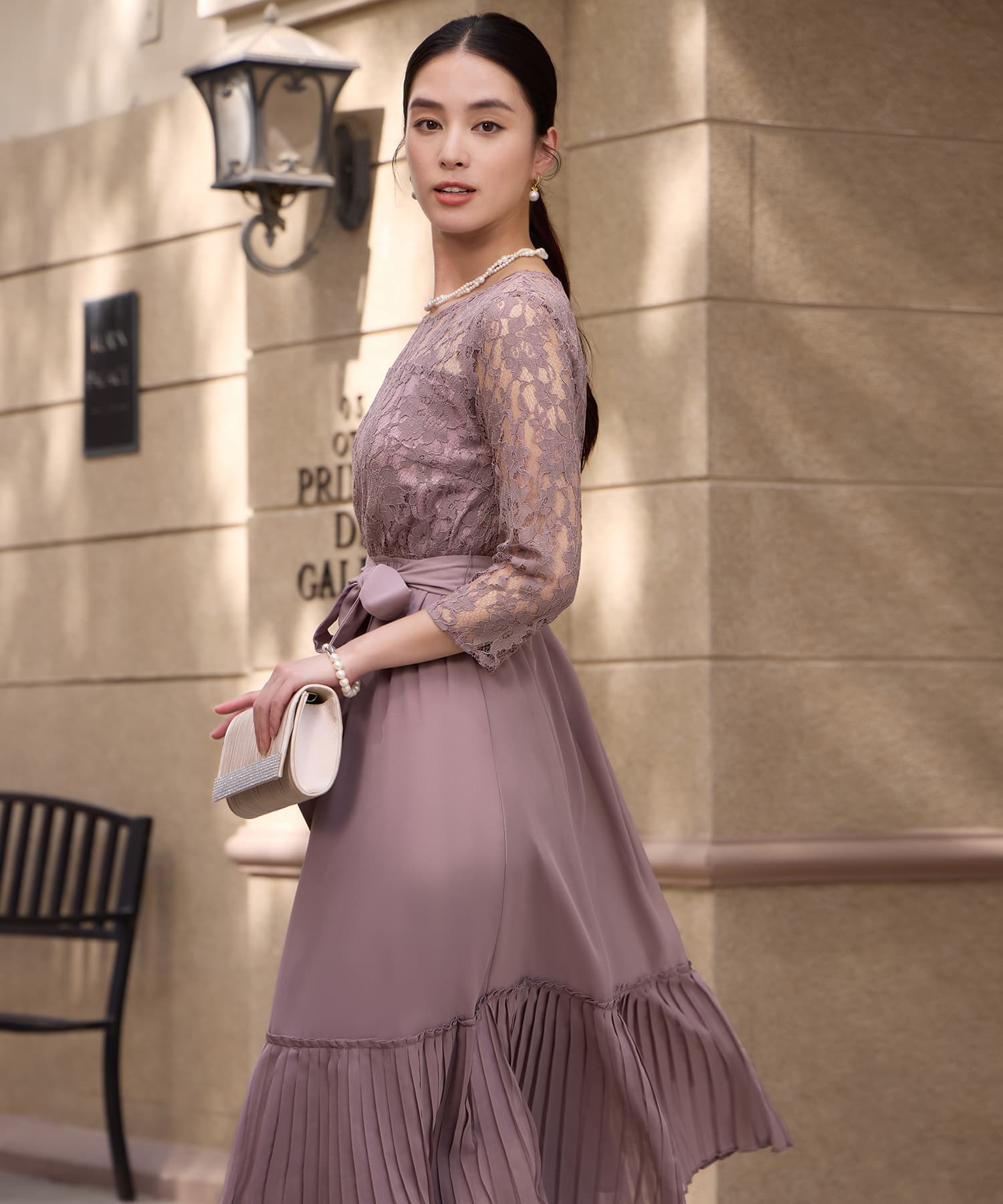 レース×プリーツのパーティーワンピースcy88665 ラベンダー – [公式