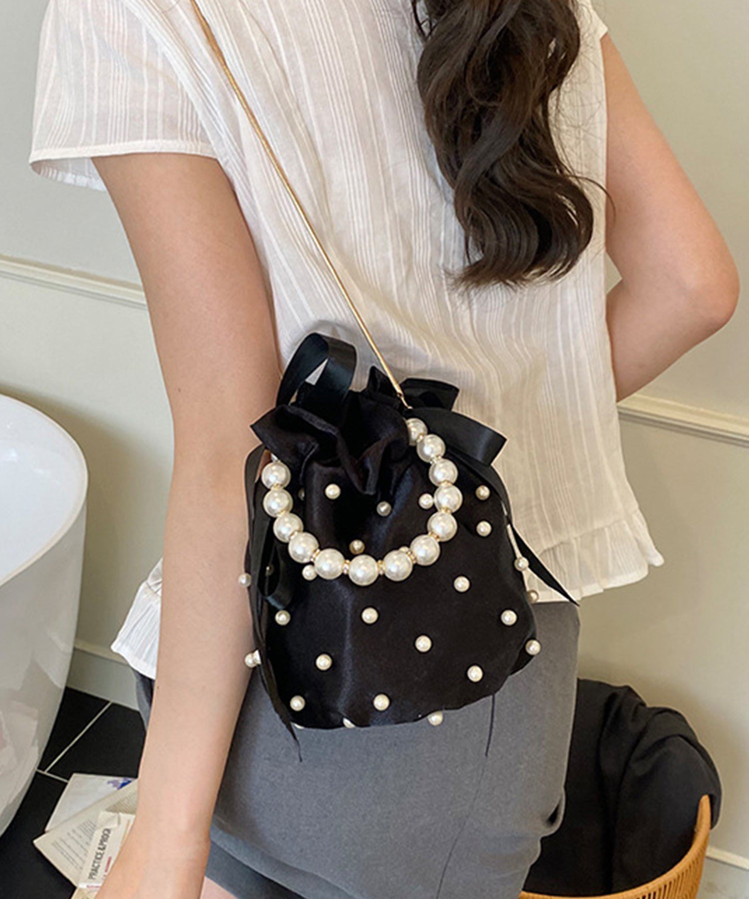 パールハンドル付きパーティーバッグ dsb0017-101-8