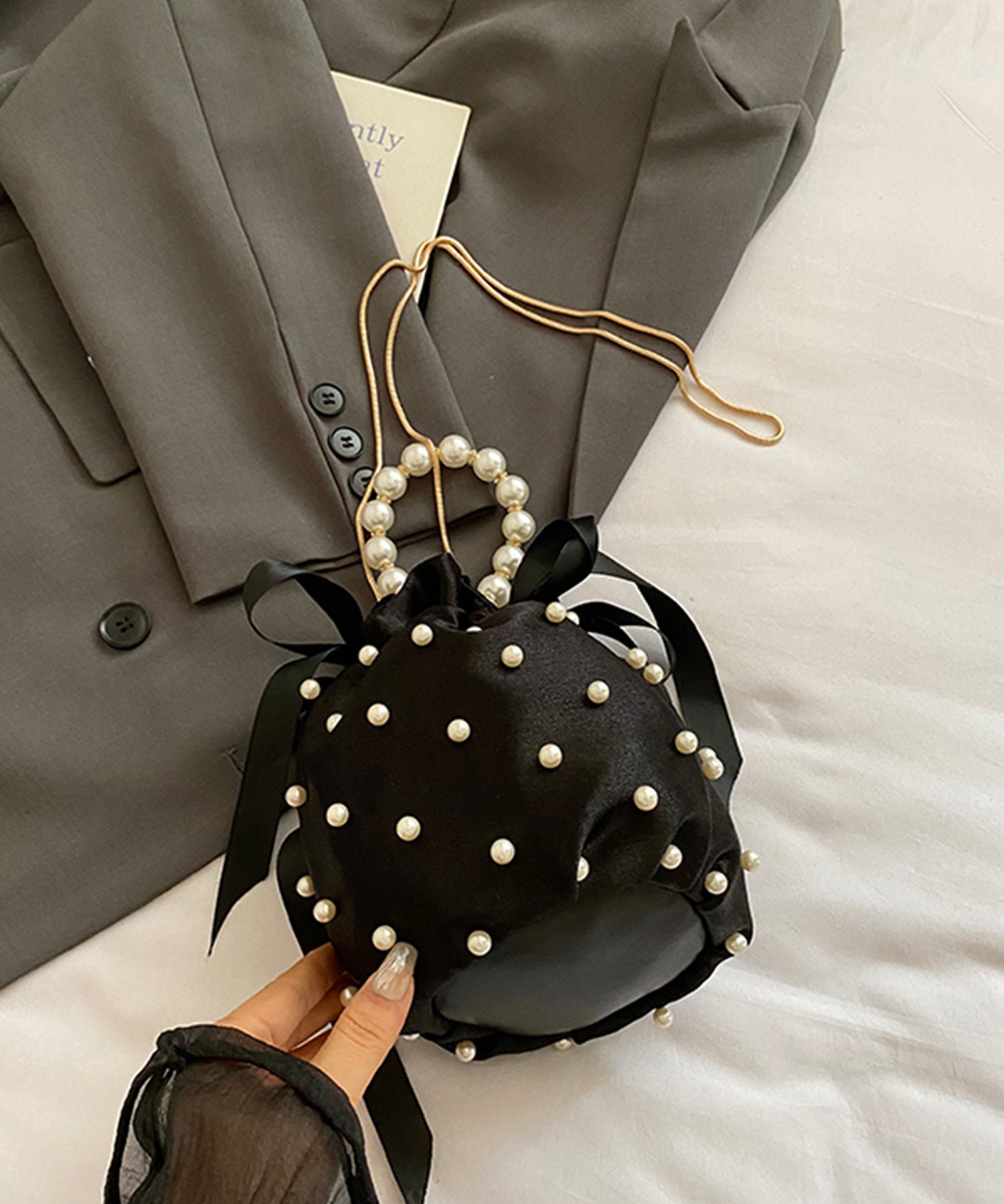 パールハンドル付きパーティーバッグ dsb0017 ブラック