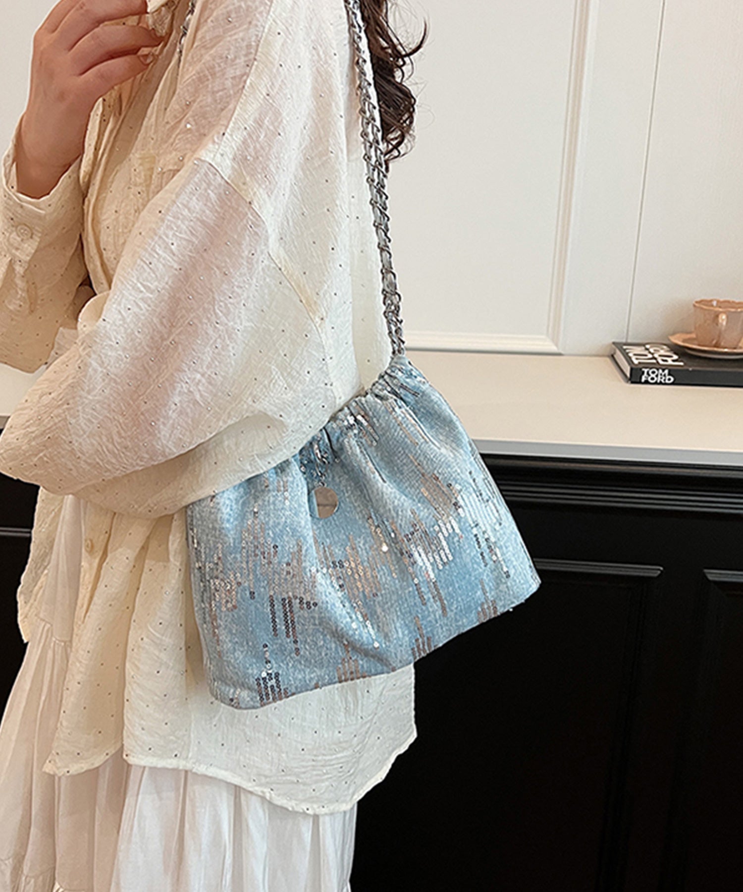 きらめくデニム素材のショルダーバッグdsb0021-101-5