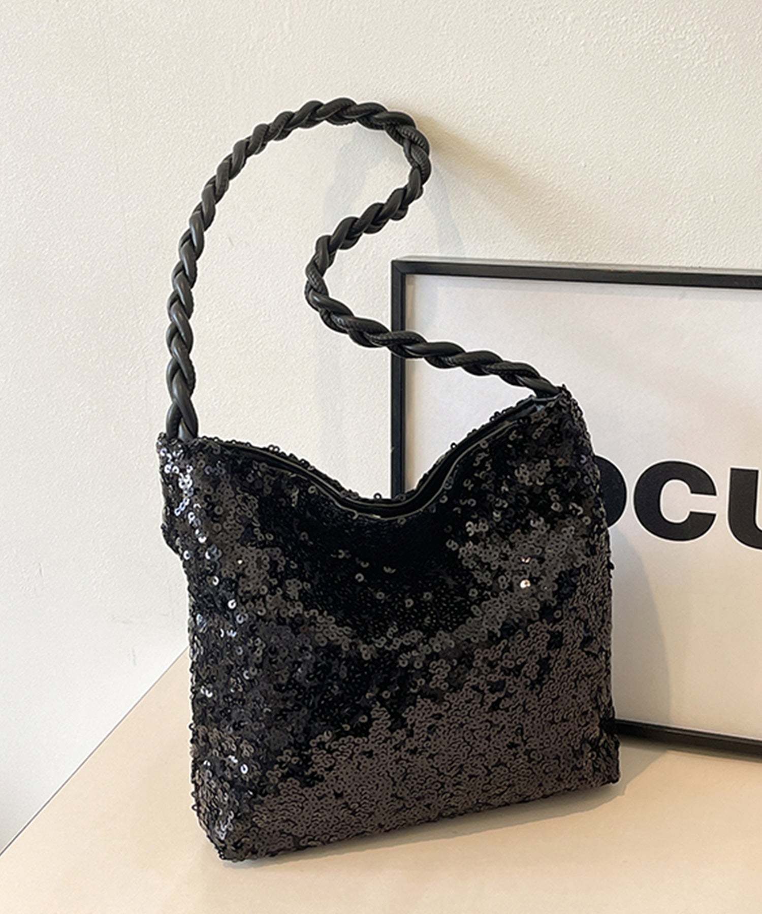 スパンコールショルダーバッグ 大容量dsb0022 ブラック