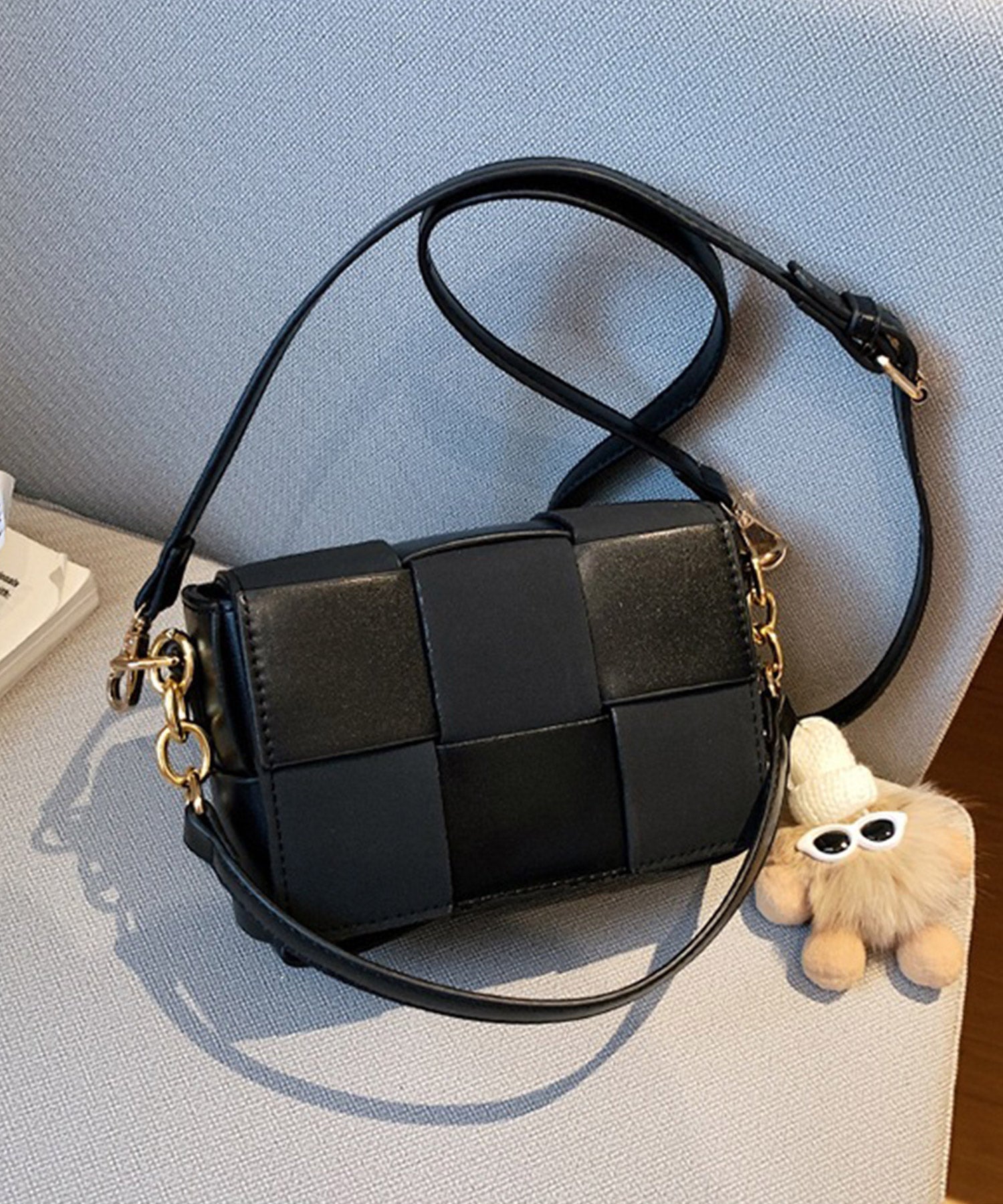 編み込みデザイン ショルダーバッグdsb0023 ブラック