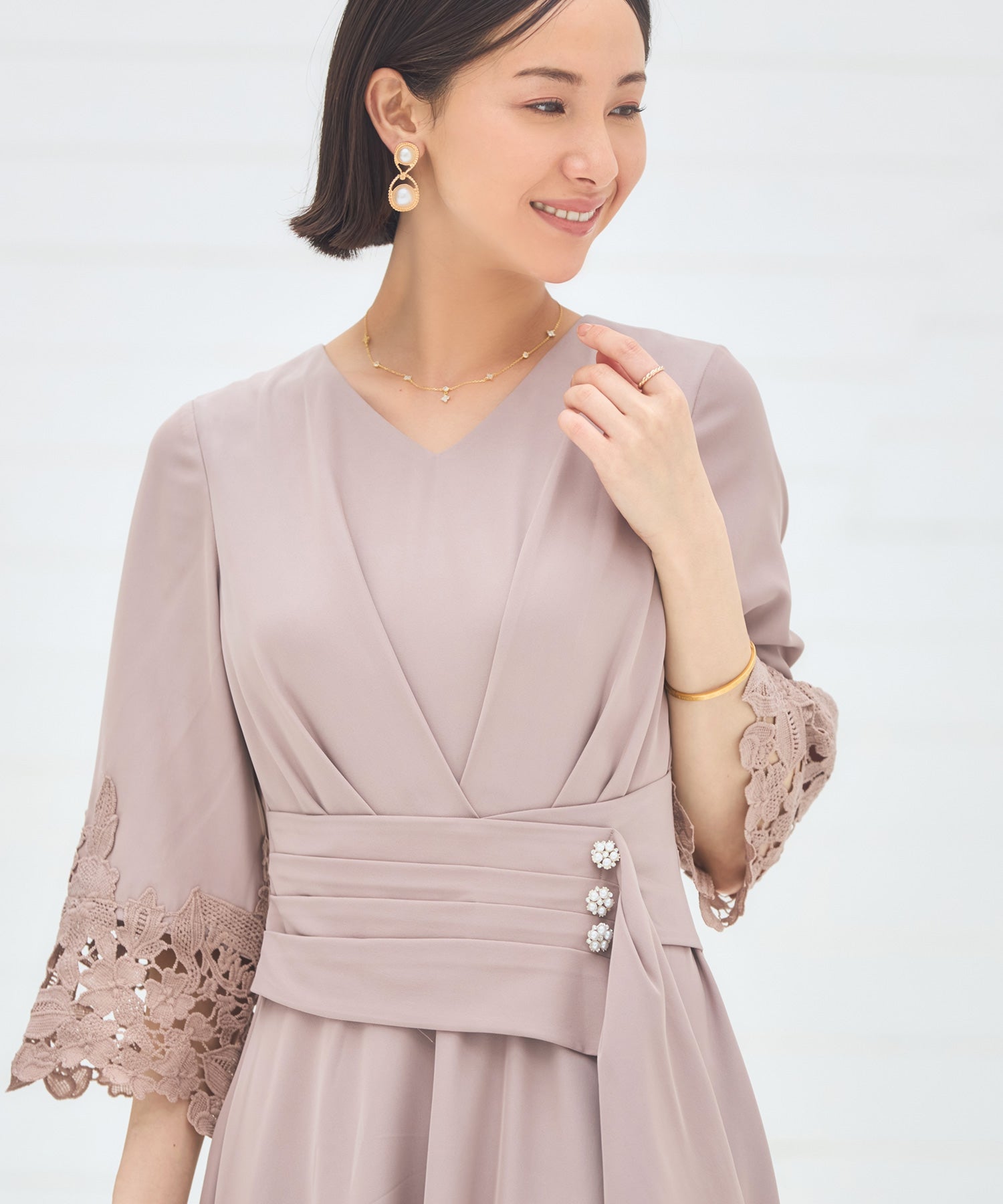フォーマル ワンピース ドレス 結婚式 七分袖dsh0099